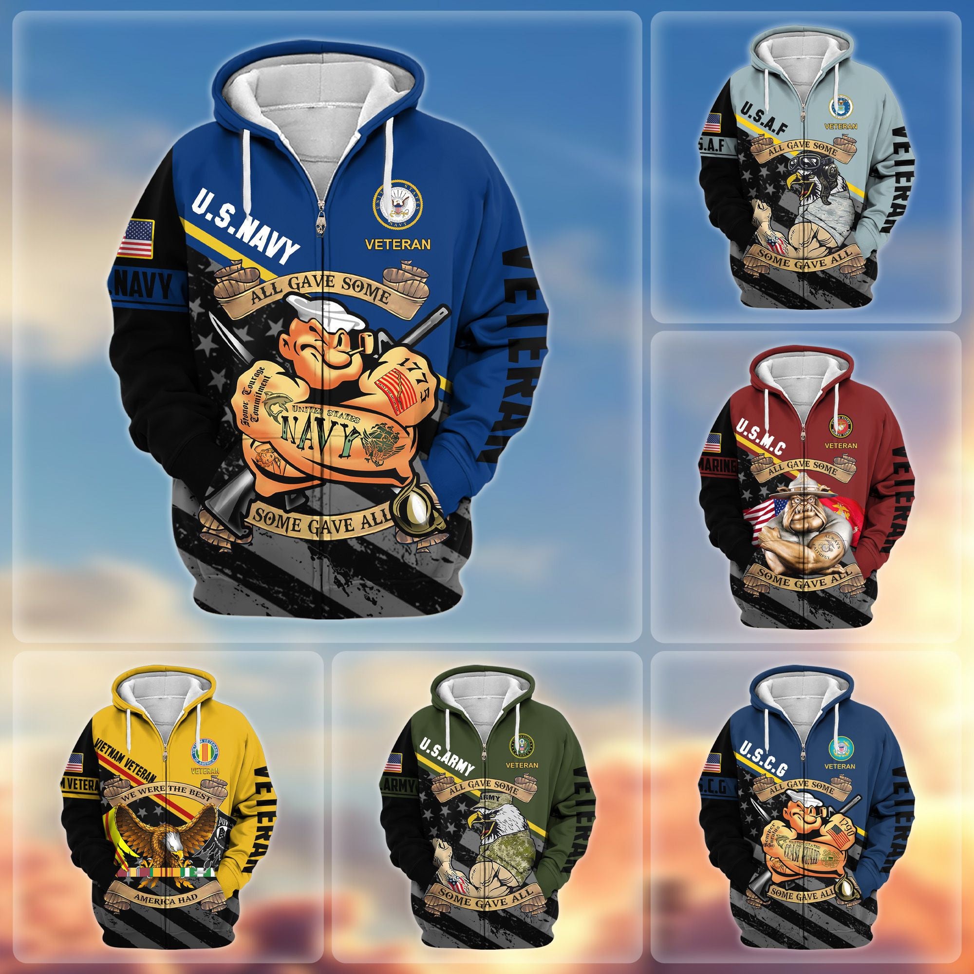 Premium All Gave Some Some Gave All US Veterans Zip Hoodie, Gifts For Veterans Day BPVC210801