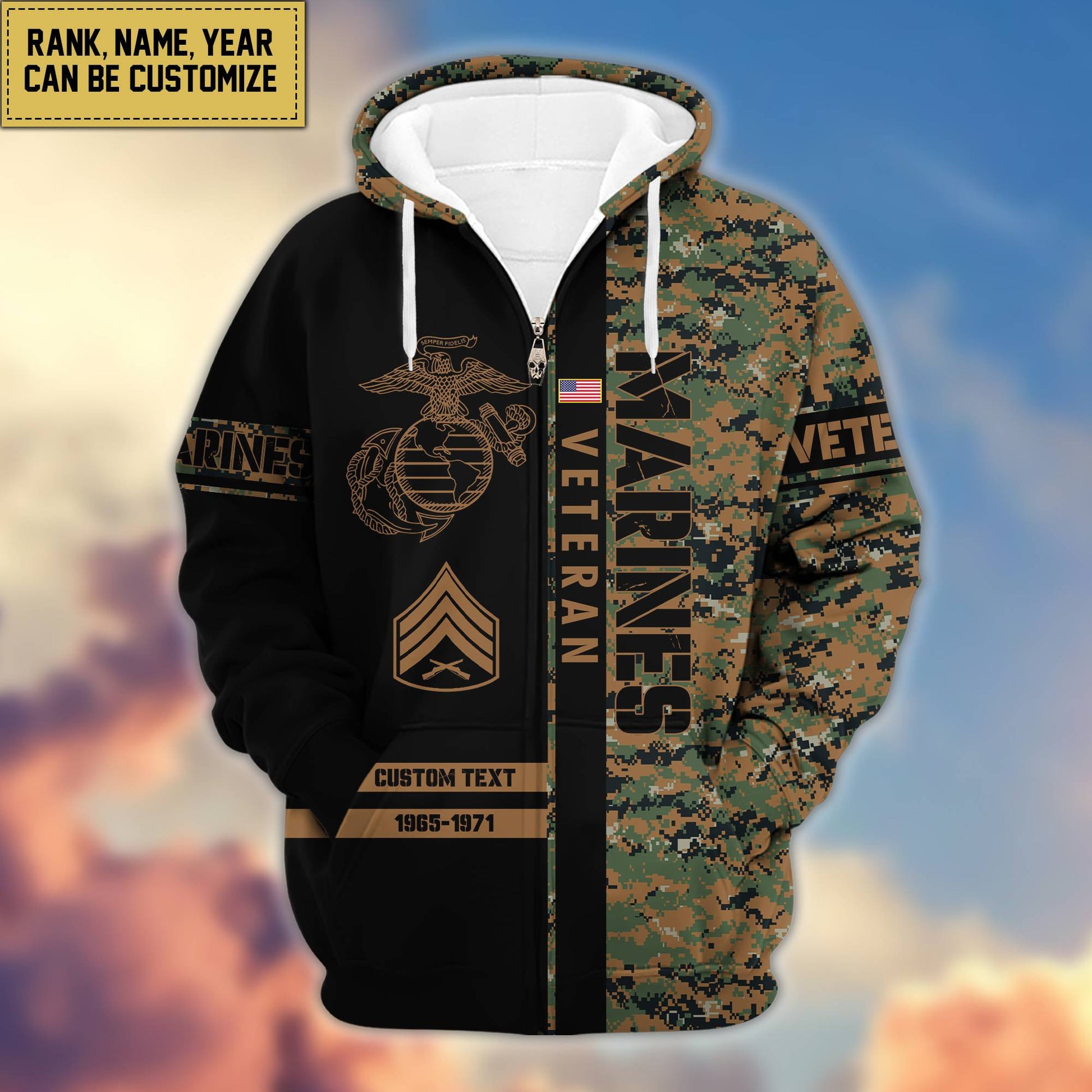Premium USMC Zip Hoodie VPVC600003, Custom Name, Rank, Year, Gifts For Marine Veteran, Gifts For Veterans Day