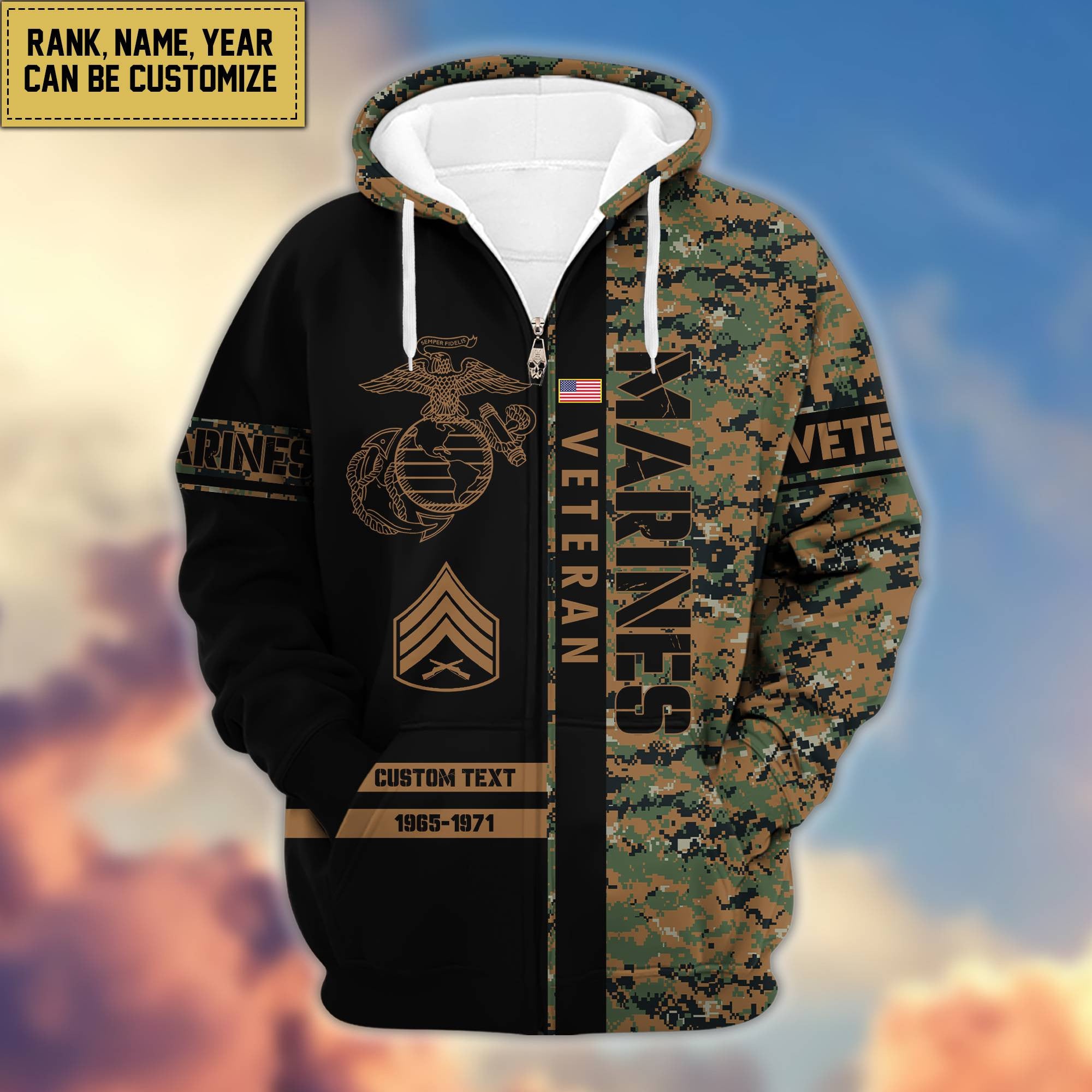 Premium USMC Zip Hoodie VPVC600003, Custom Name, Rank, Year, Gifts For Marine Veteran, Gifts For Veterans Day