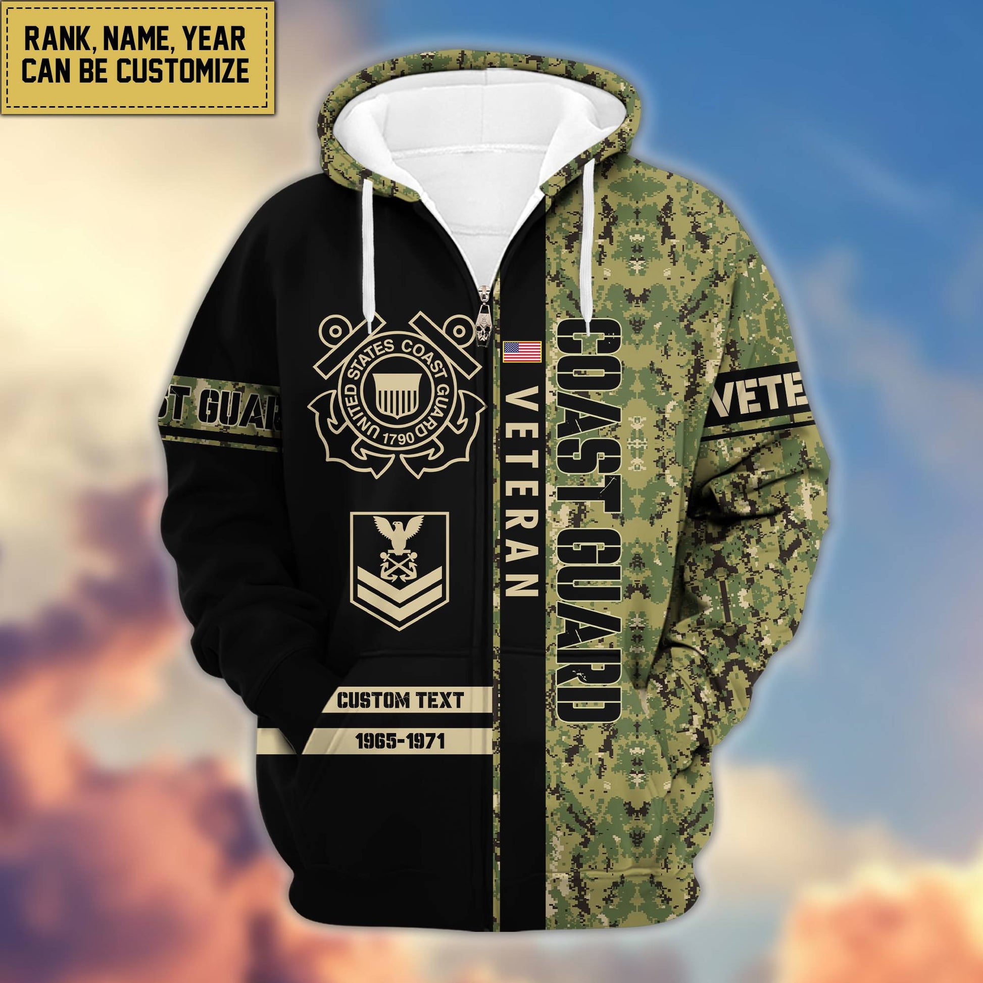 Premium USCG Zip Hoodie VPVC600005, Custom Name, Rank, Year, Gifts For Coast Guard Veteran, Gifts For Veterans Day