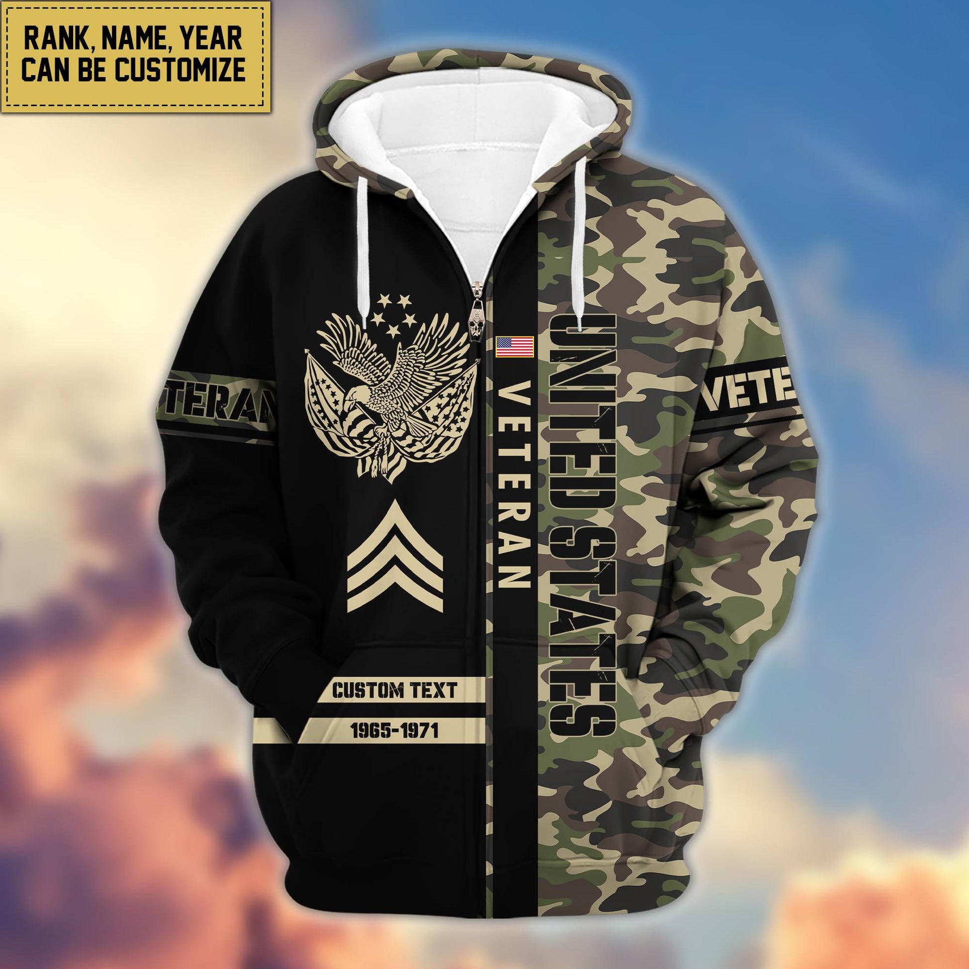 Premium US Veterans Zip Hoodie VPVC600006, Custom Name, Rank, Year, Gifts For US Veteran, Gifts For Veterans Day