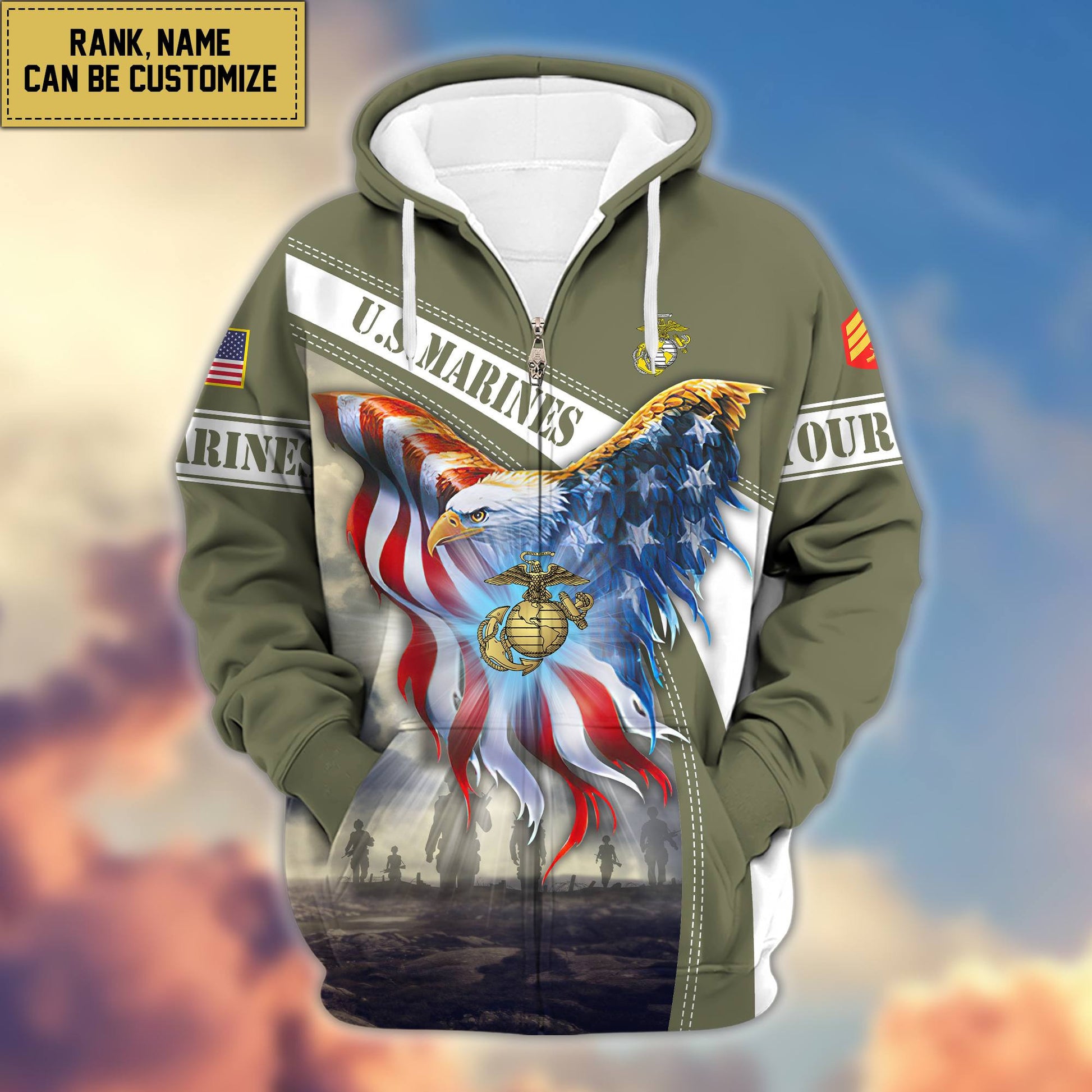 Premium USMC Zip Hoodie VPVC600103, Custom Name, Rank, Year, Gifts For Marine Veteran, Gifts For Veterans Day