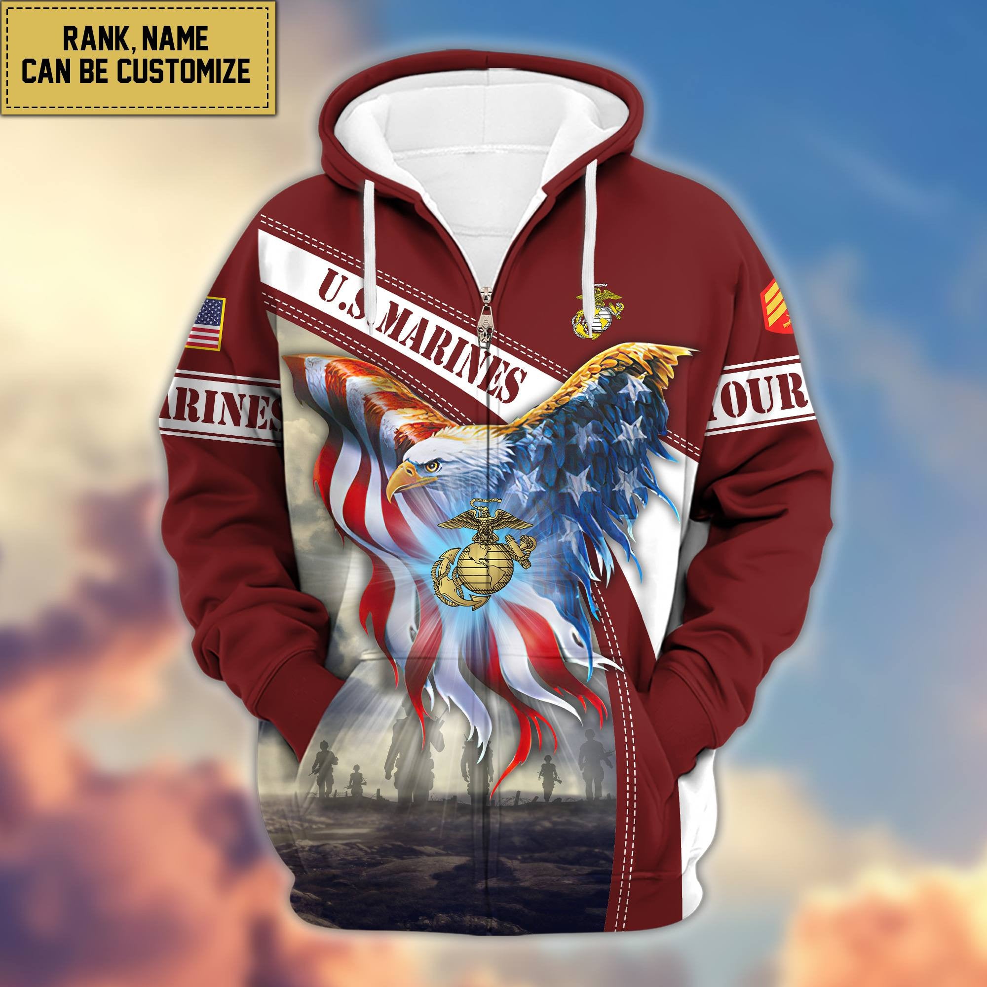 Premium USMC Zip Hoodie VPVC600103, Custom Name, Rank, Year, Gifts For Marine Veteran, Gifts For Veterans Day