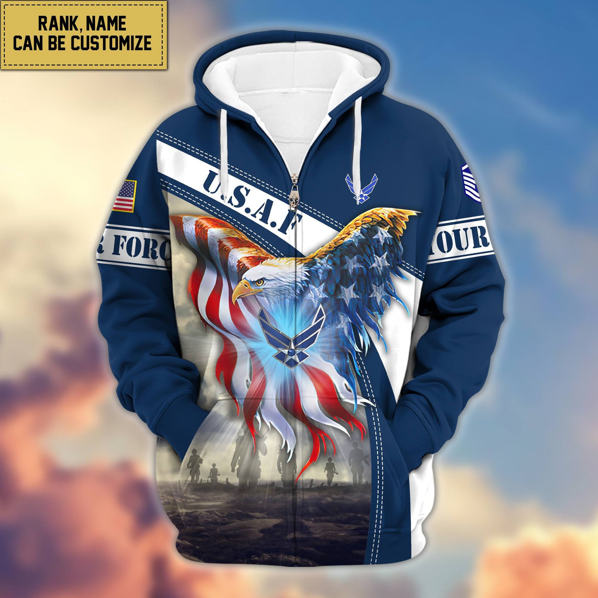 Premium USAF Zip Hoodie VPVC600104, Custom Name, Rank, Year, Gifts For Air Force Veteran, Gifts For Veterans Day