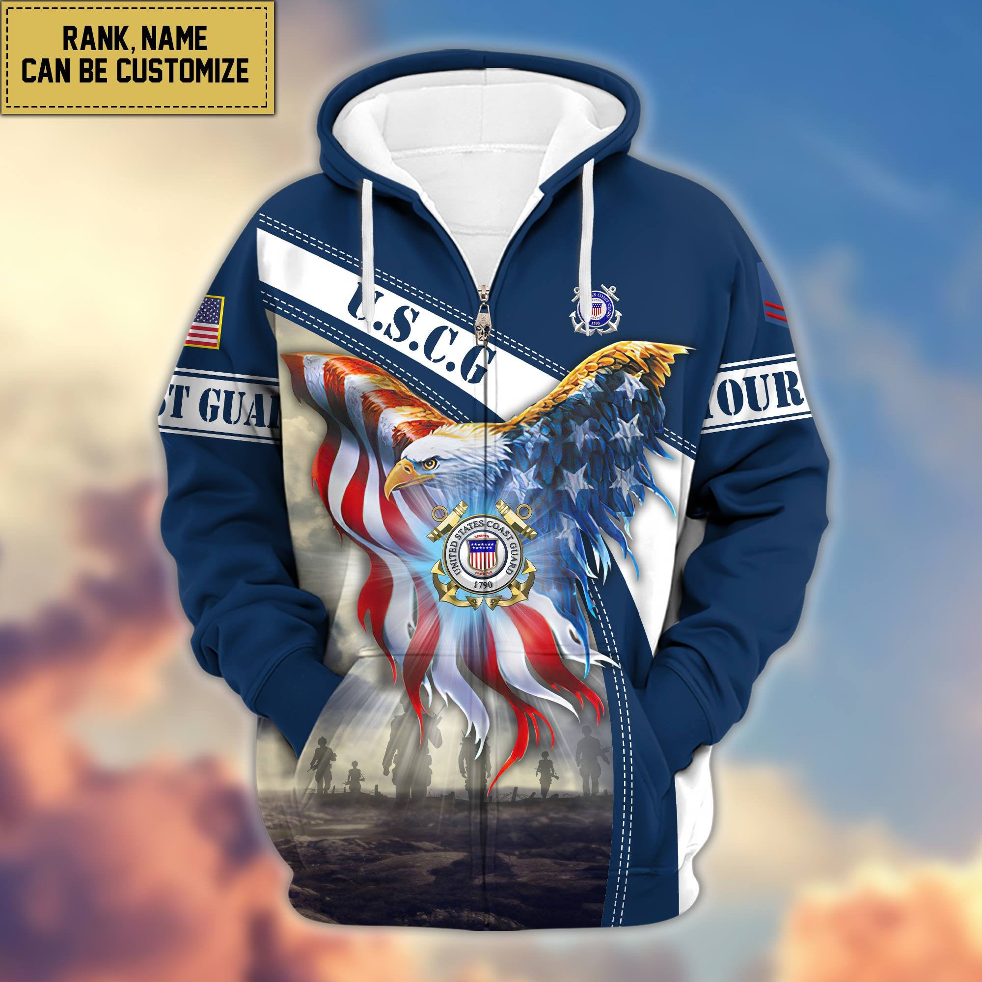 Premium USCG Zip Hoodie VPVC600105, Custom Name, Rank, Year, Gifts For Coast Guard Veteran, Gifts For Veterans Day