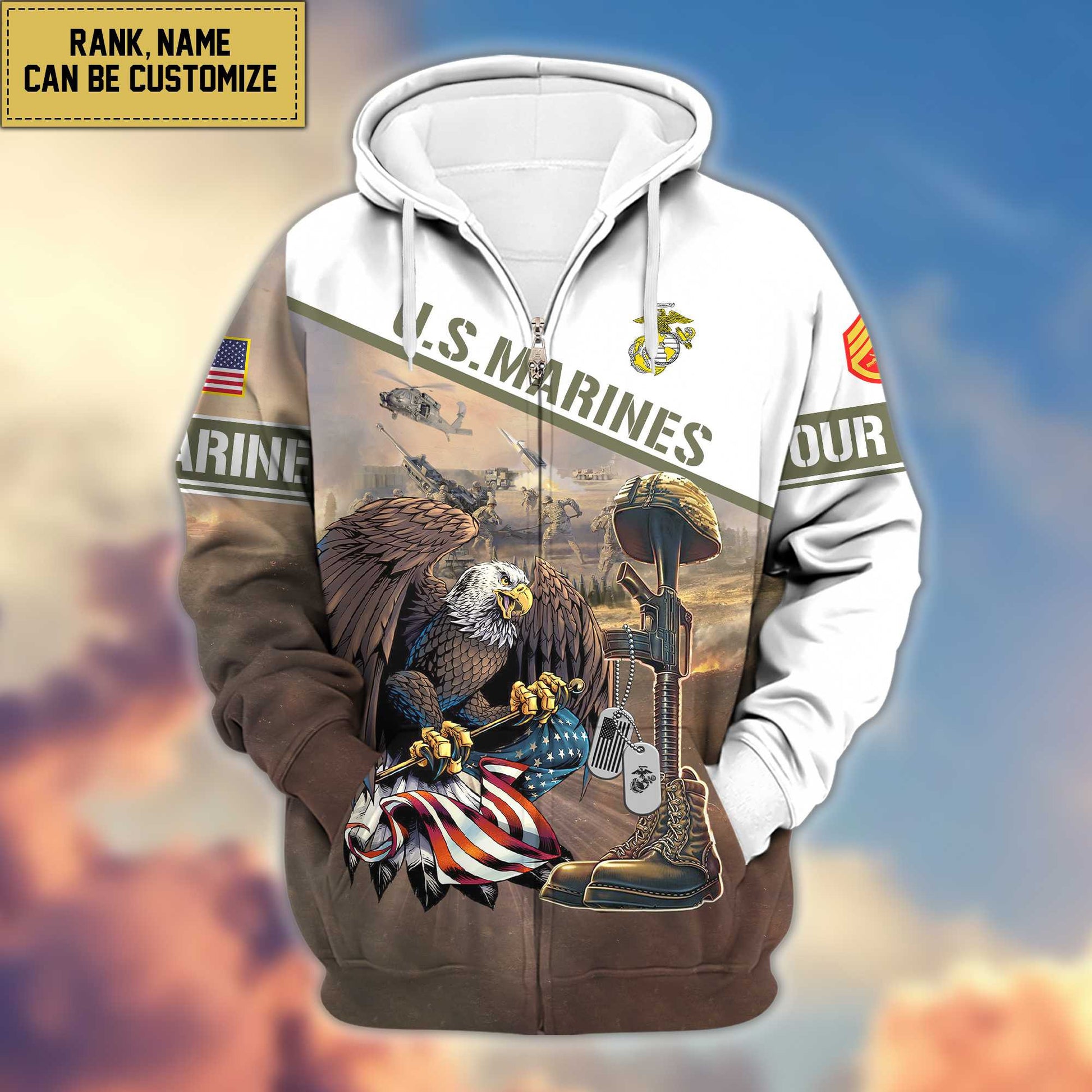 Premium USMC Zip Hoodie VPVC600203, Custom Name, Rank, Year, Gifts For Marine Veteran, Gifts For Veterans Day