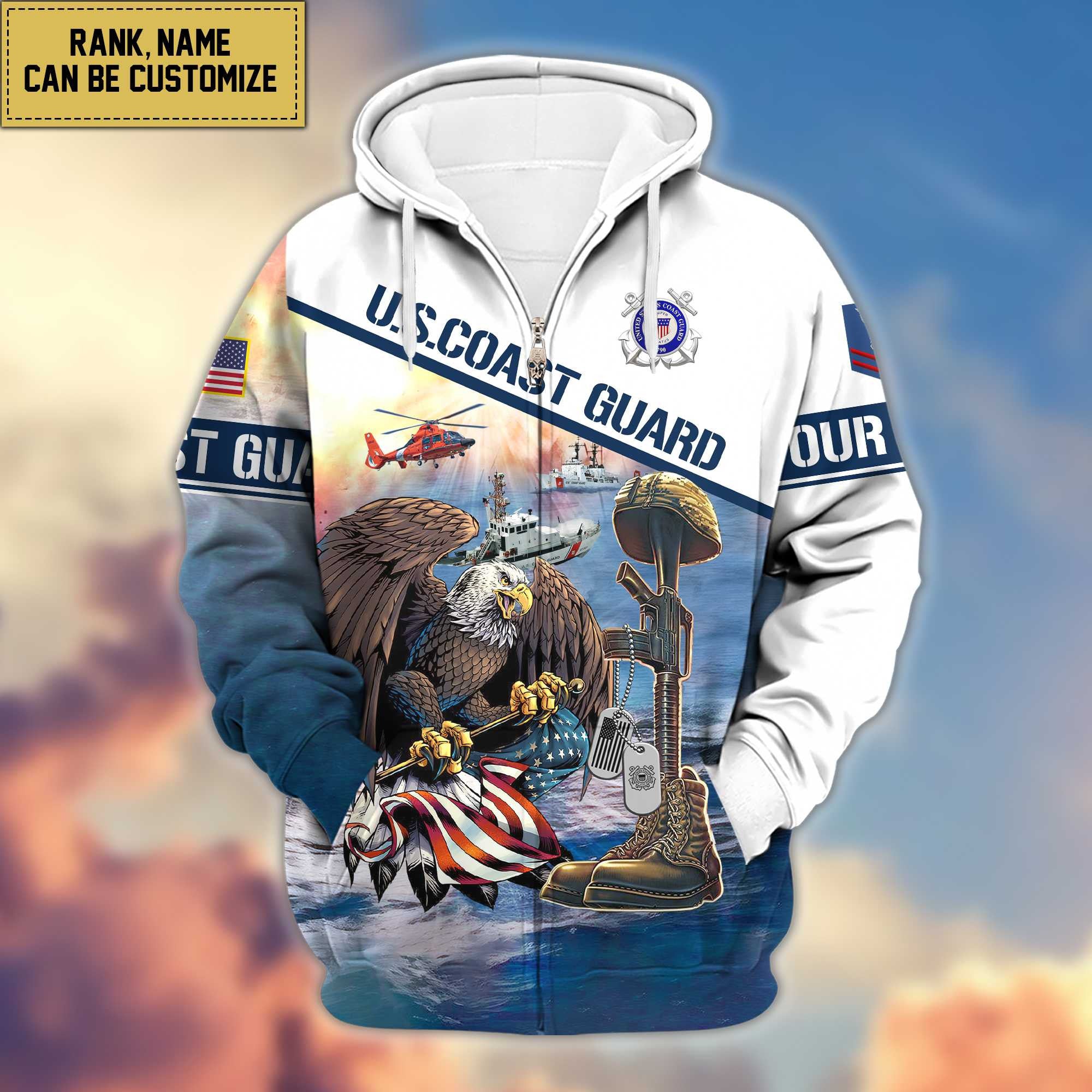 Premium USCG Zip Hoodie VPVC600205, Custom Name, Rank, Year, Gifts For Coast Guard Veteran, Gifts For Veterans Day