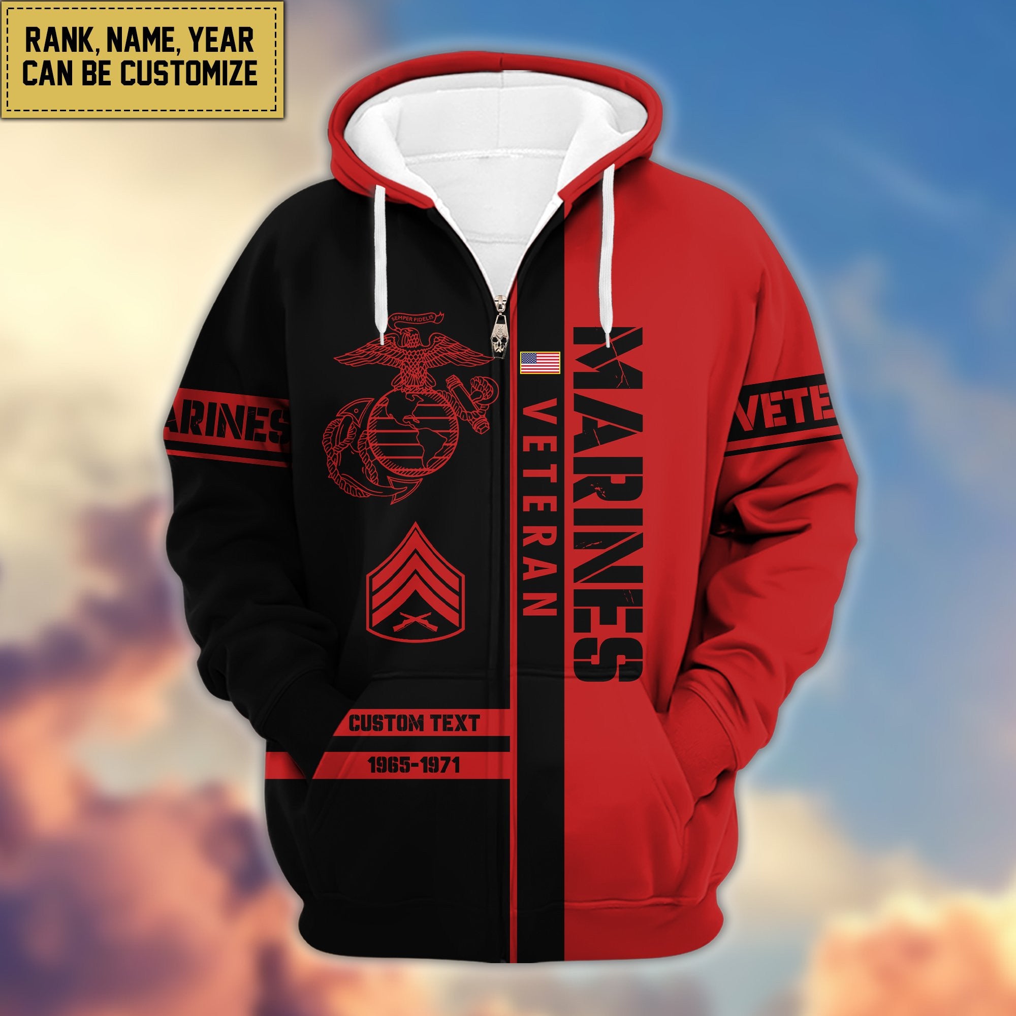Premium USMC Zip Hoodie VPVC600303, Custom Name, Rank, Year Gifts For Marine Veteran, Gifts For Veterans Day