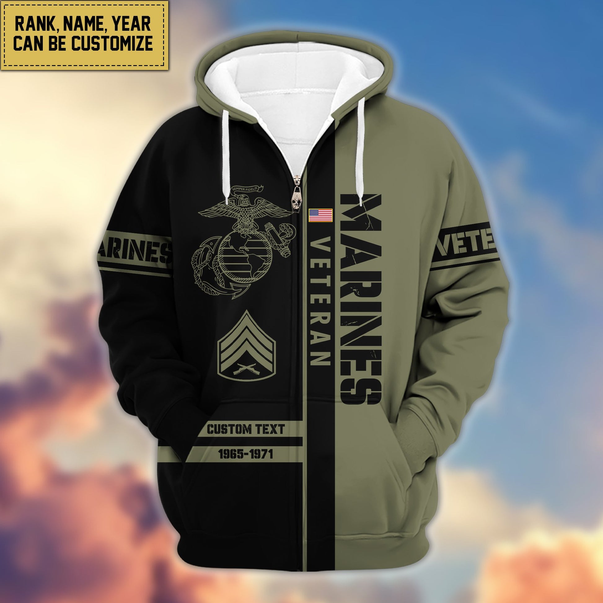 Premium USMC Zip Hoodie VPVC600303, Custom Name, Rank, Year Gifts For Marine Veteran, Gifts For Veterans Day