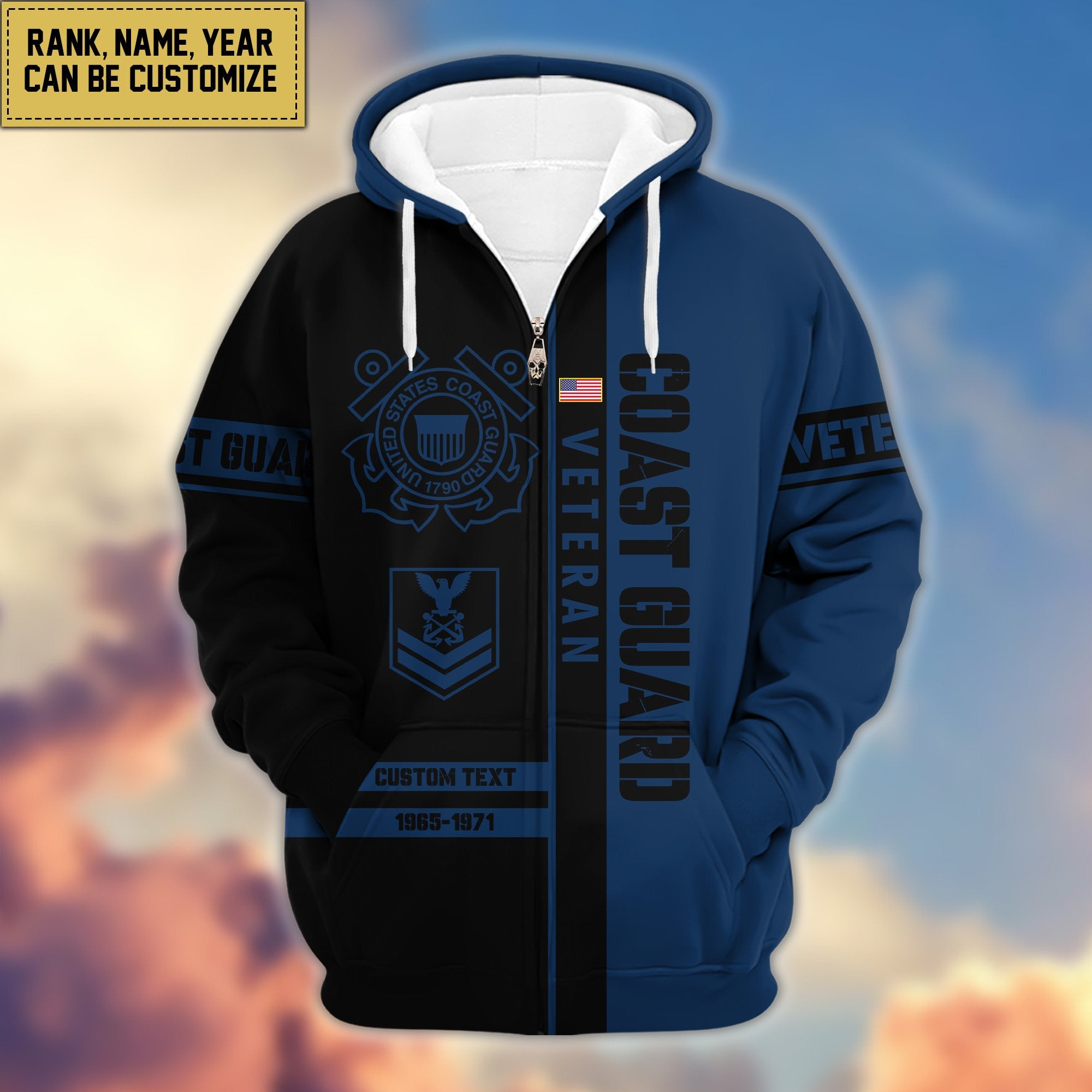 Premium USCG Zip Hoodie VPVC600305, Custom Name, Rank, Year Gifts For Coast Guard Veteran, Gifts For Veterans Day