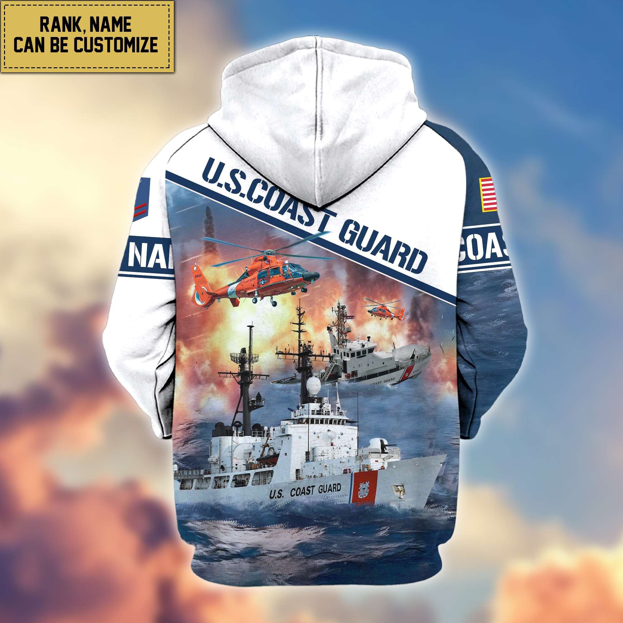Premium USCG Zip Hoodie VPVC600405, Custom Name, Rank, Gifts For Coast Guard Veteran