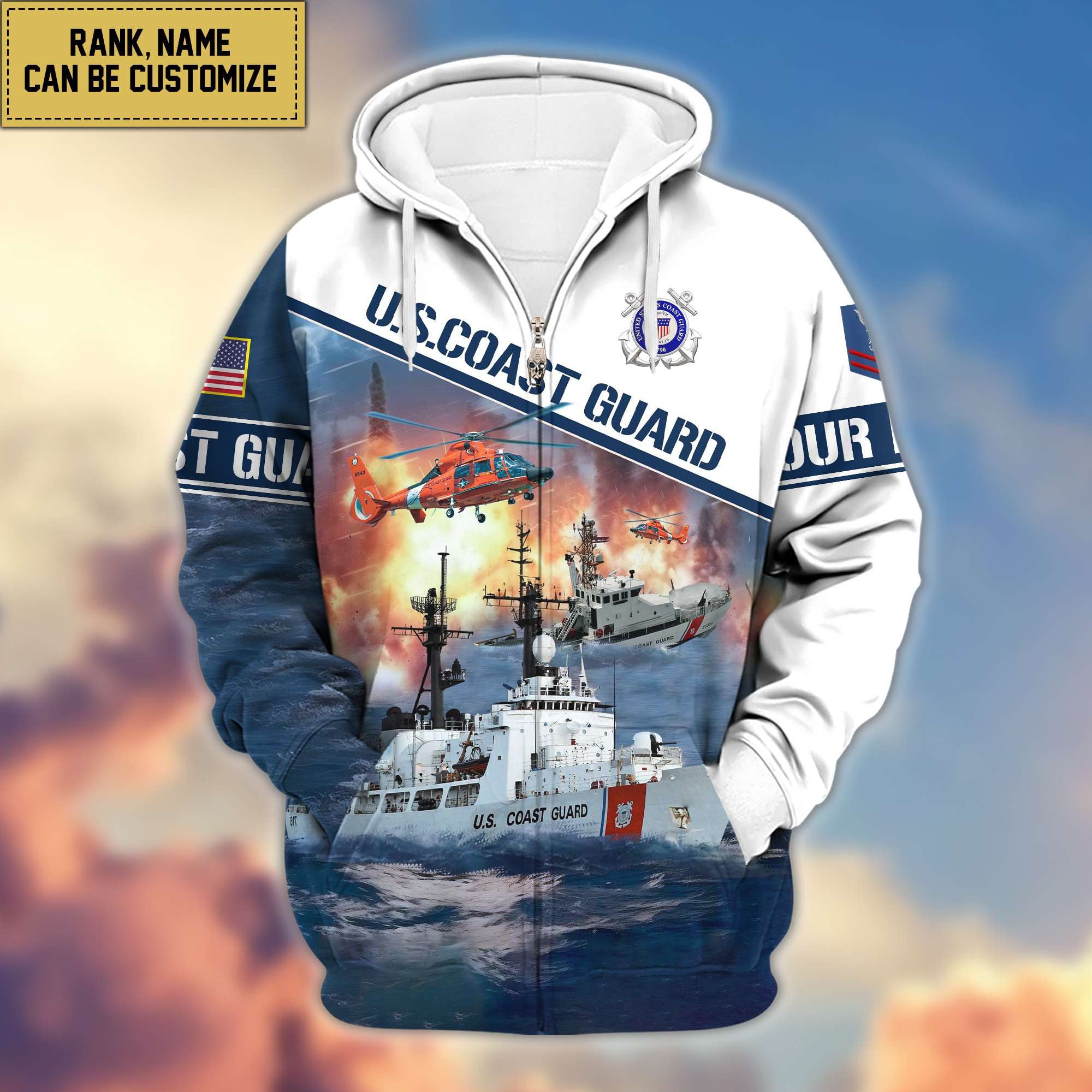 Premium USCG Zip Hoodie VPVC600405, Custom Name, Rank, Gifts For Coast Guard Veteran