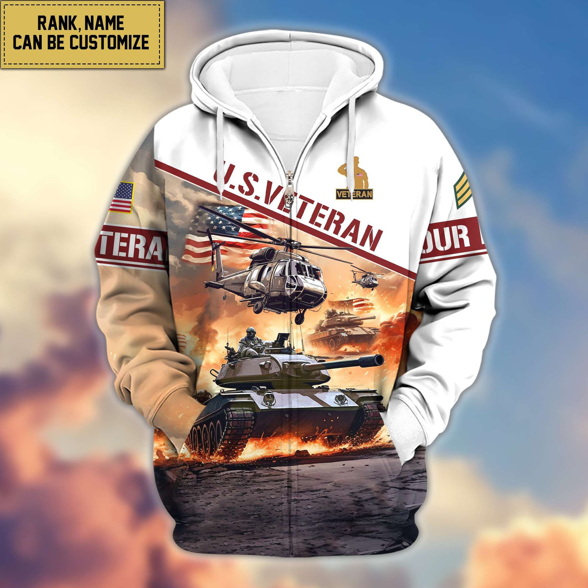 Premium US Veterans Zip Hoodie VPVC600407, Custom Name, Rank, Gifts For US Veterans