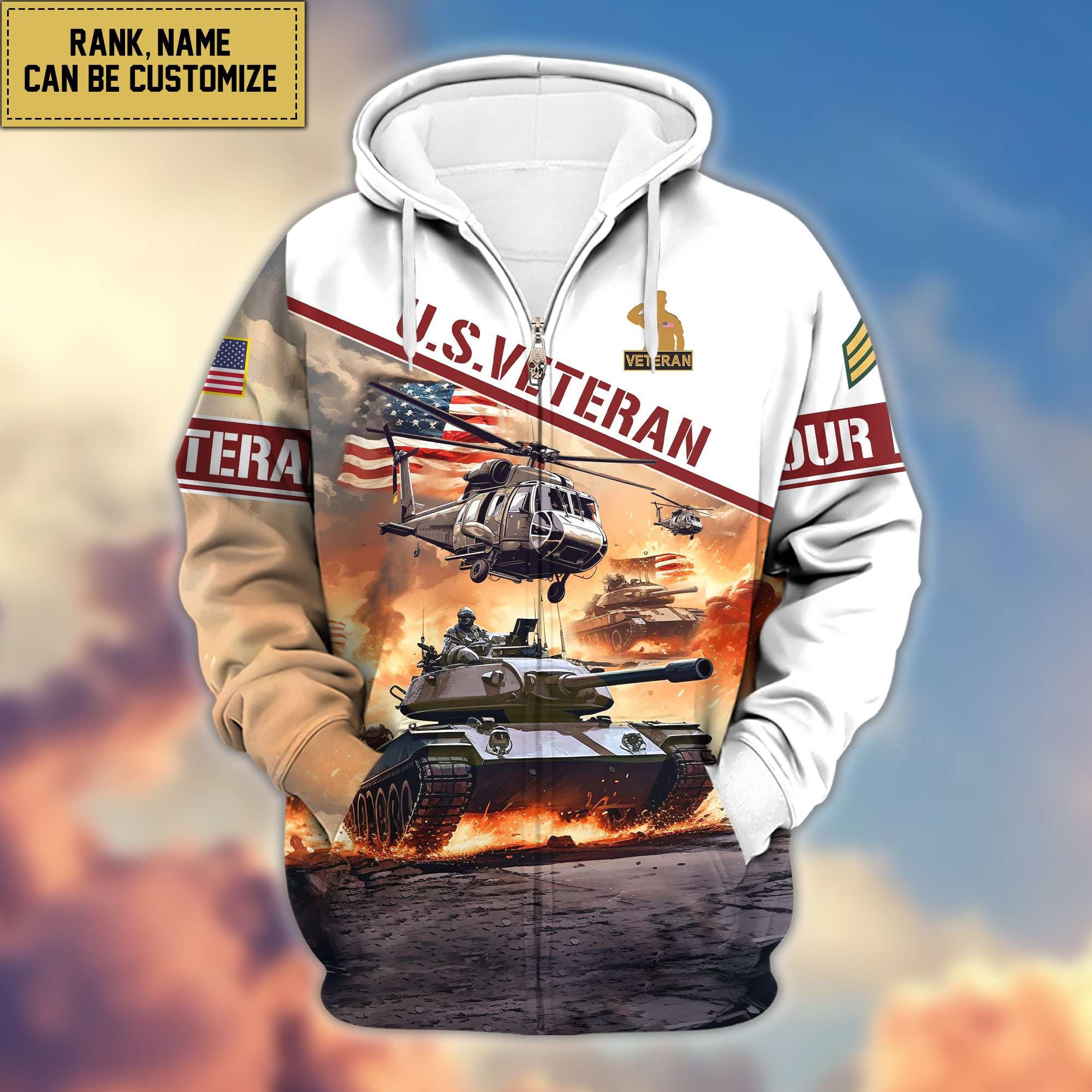 Premium US Veterans Zip Hoodie VPVC600407, Custom Name, Rank, Gifts For US Veterans