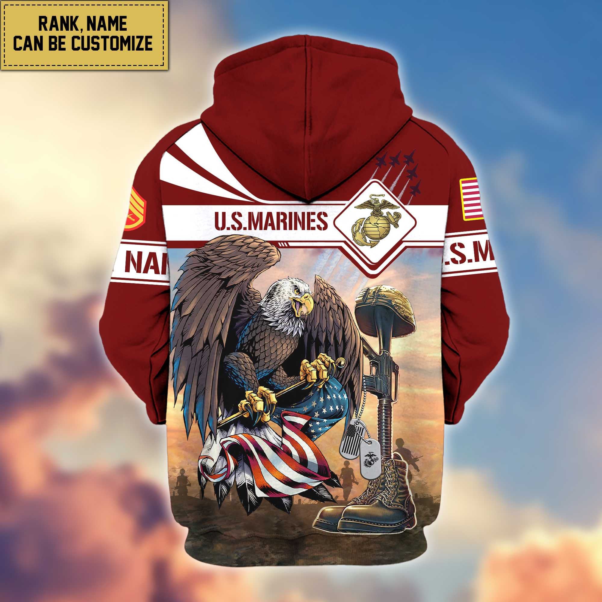 Premium USMC Zip Hoodie VPVC600503, Custom Name, Rank, Gifts For Marine Veteran