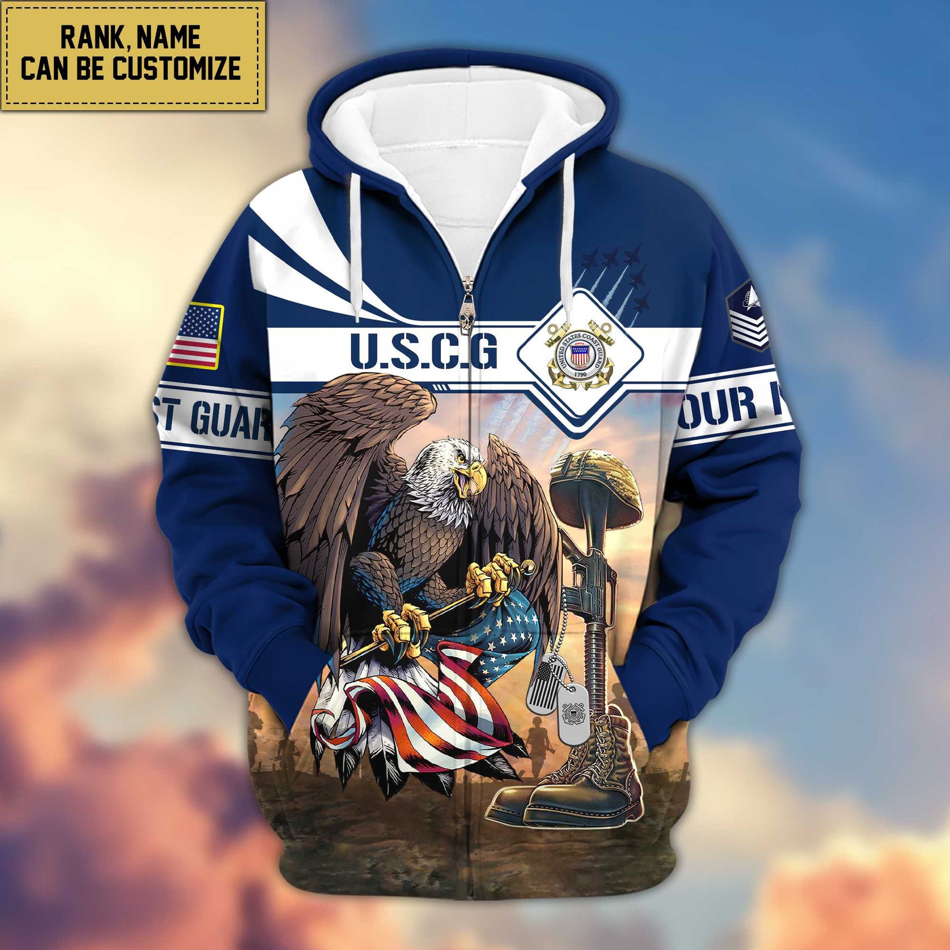 Premium USCG Zip Hoodie VPVC600505, Custom Name, Rank, Gifts For Coast Guard Veteran