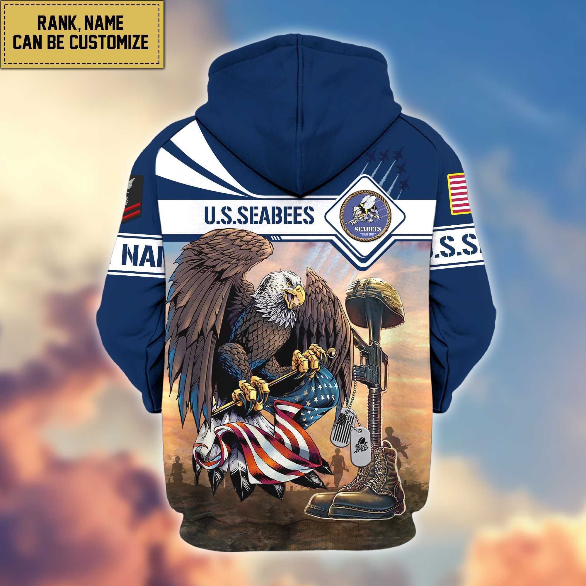 Premium US Seabees Veteran Zip Hoodie VPVC600509, Custom Name, Rank, Gifts For Seabees Veteran
