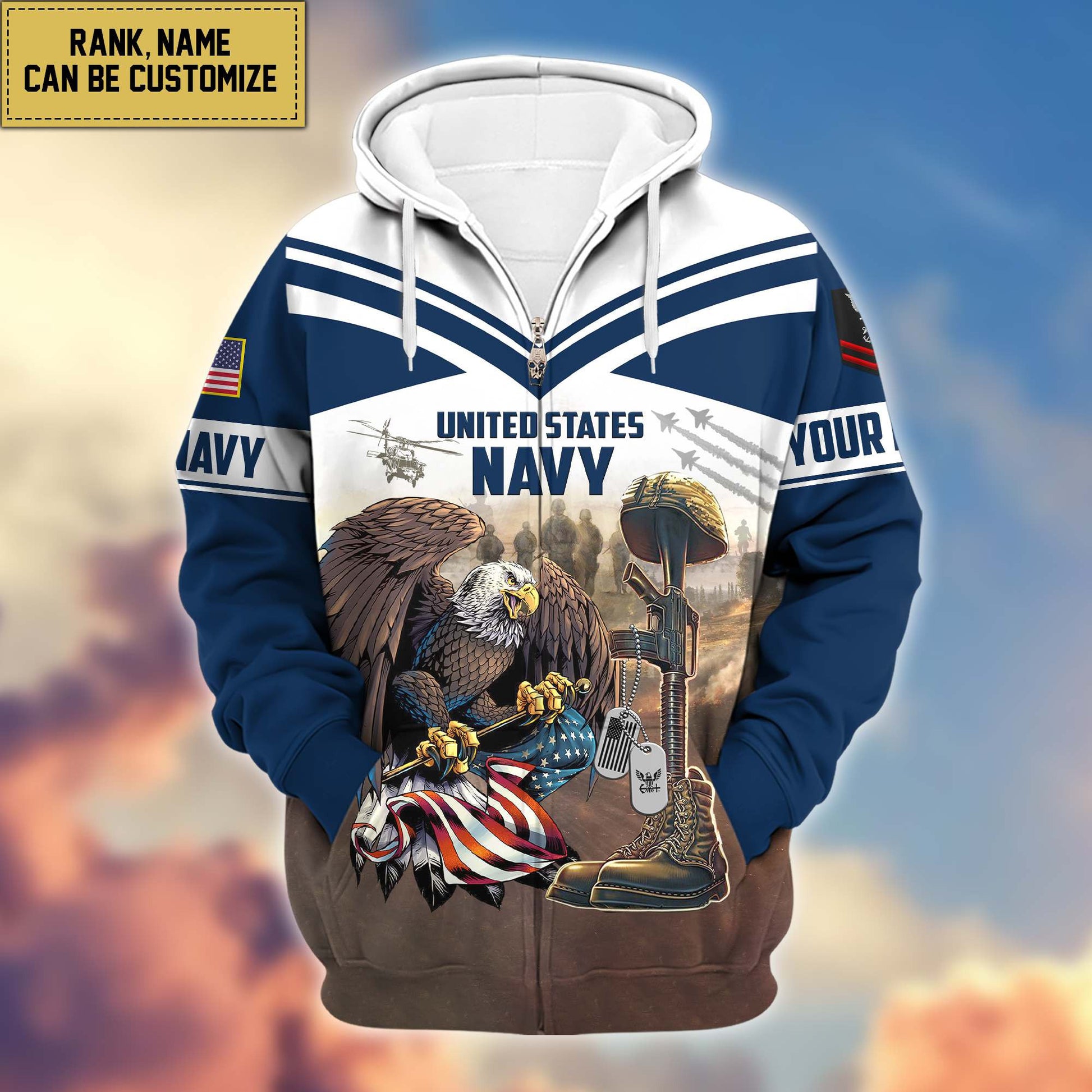 Premium US Navy Zip Hoodie VPVC600602, Custom Name, Rank, Gifts For Navy Veteran