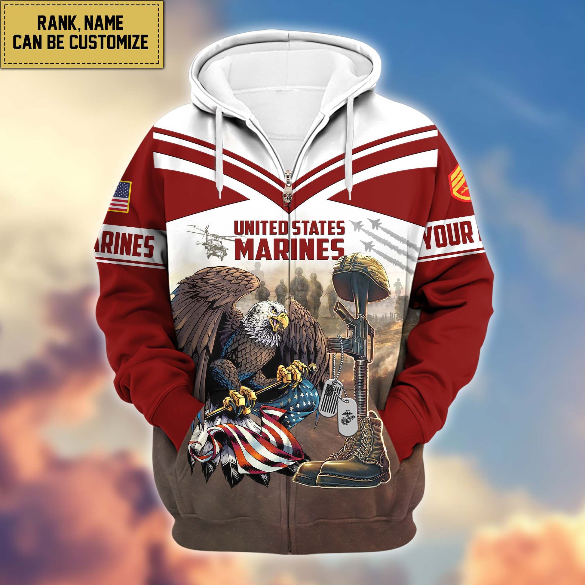 Premium USMC Zip Hoodie VPVC600603, Custom Name, Rank, Gifts For Marine Veteran