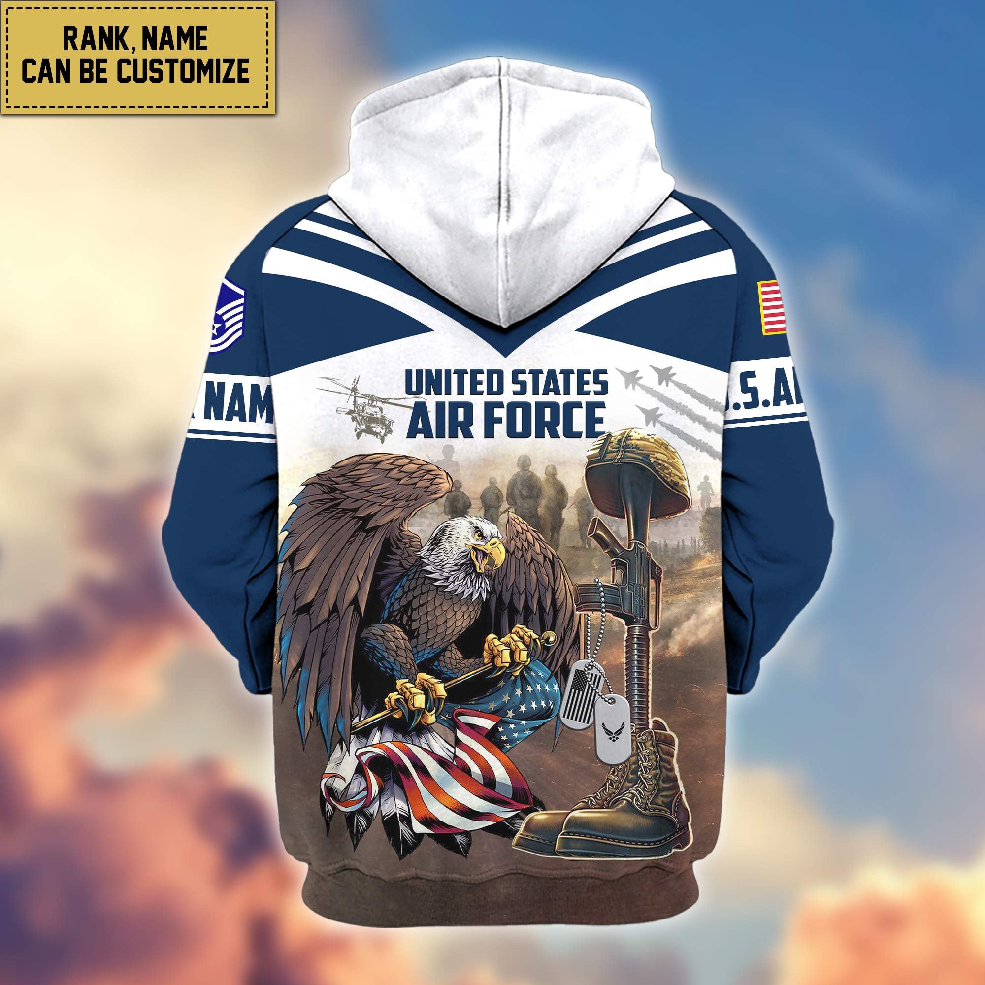 Premium USAF Zip Hoodie VPVC600604, Custom Name, Rank, Gifts For Air Force Veteran, Gifts For Veterans Day