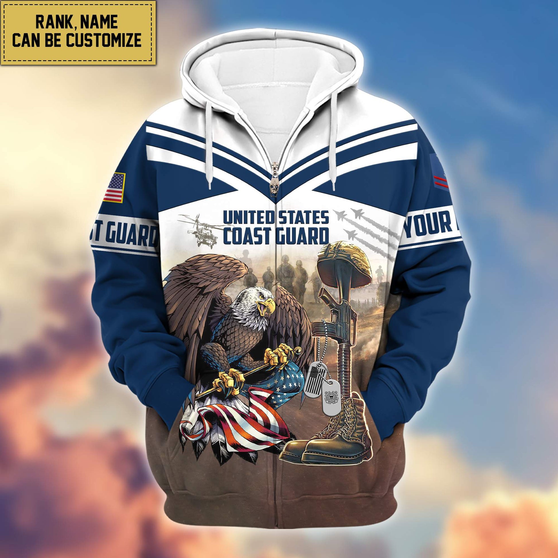 Premium USCG Zip Hoodie VPVC600605, Custom Name, Rank, Gifts For Coast Guard Veteran