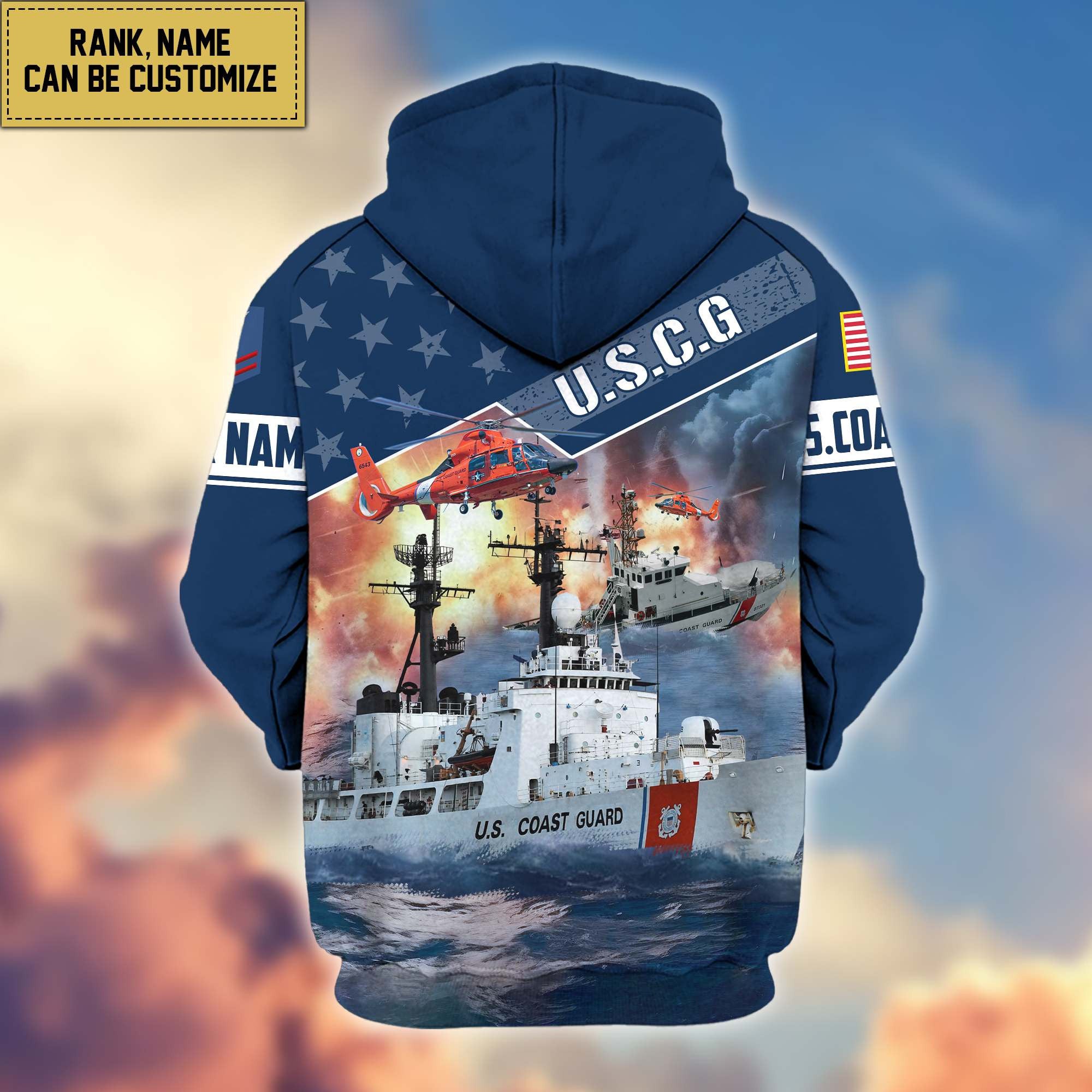 Premium USCG Zip Hoodie VPVC600705, Custom Name, Rank, Gifts For Coast Guard Veteran