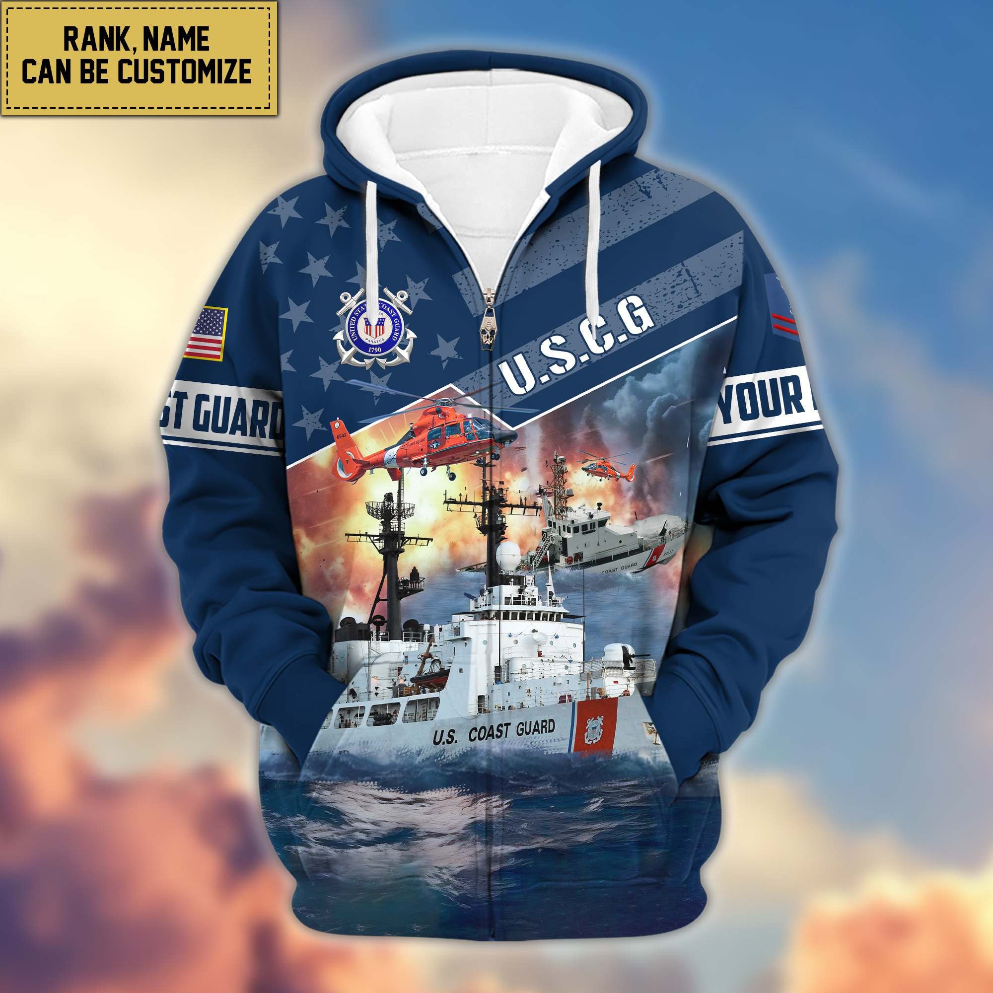 Premium USCG Zip Hoodie VPVC600705, Custom Name, Rank, Gifts For Coast Guard Veteran