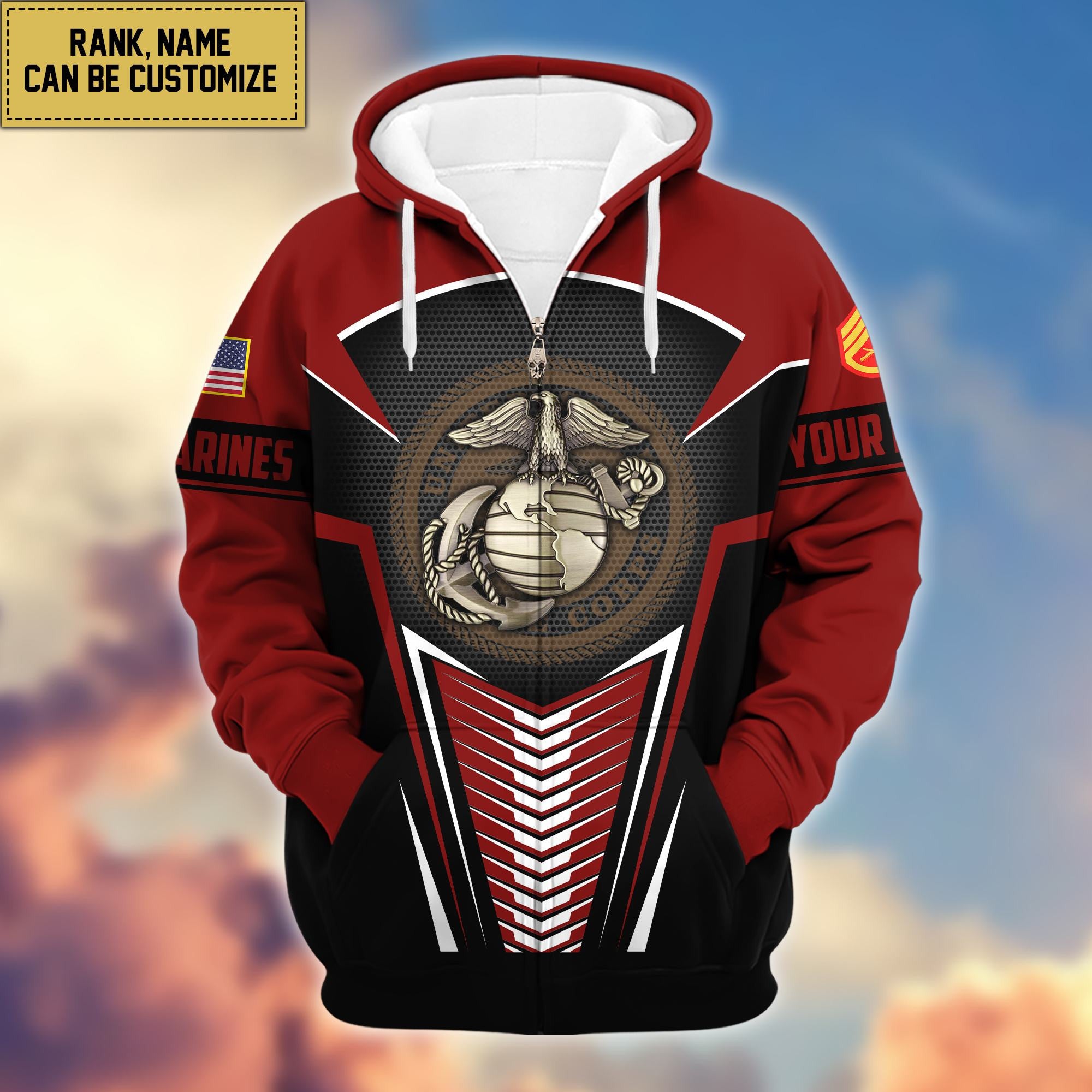 Premium USMC Zip Hoodie VPVC600803, Custom Name, Rank, Gifts For Marine Veteran