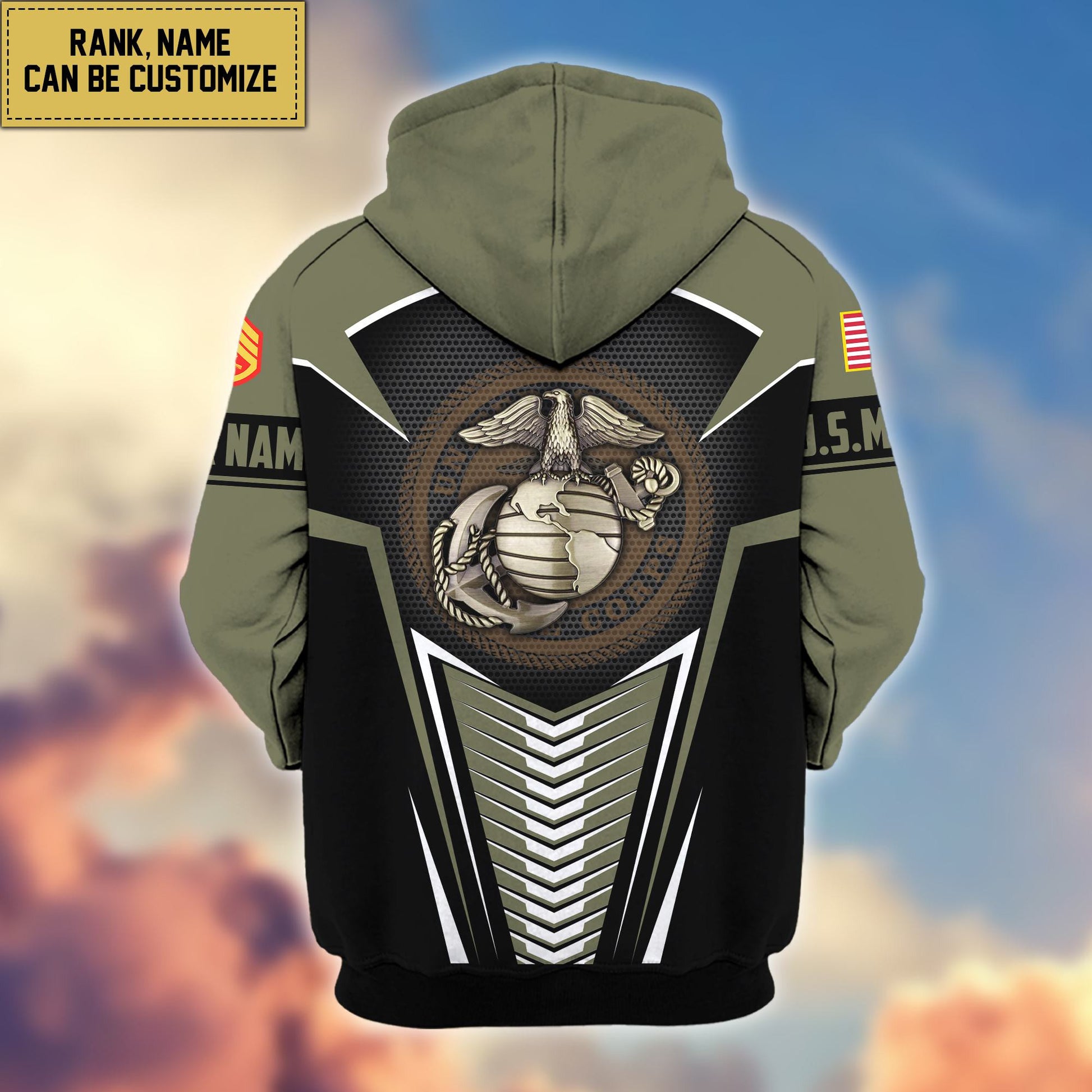 Premium USMC Zip Hoodie VPVC600803, Custom Name, Rank, Gifts For Marine Veteran