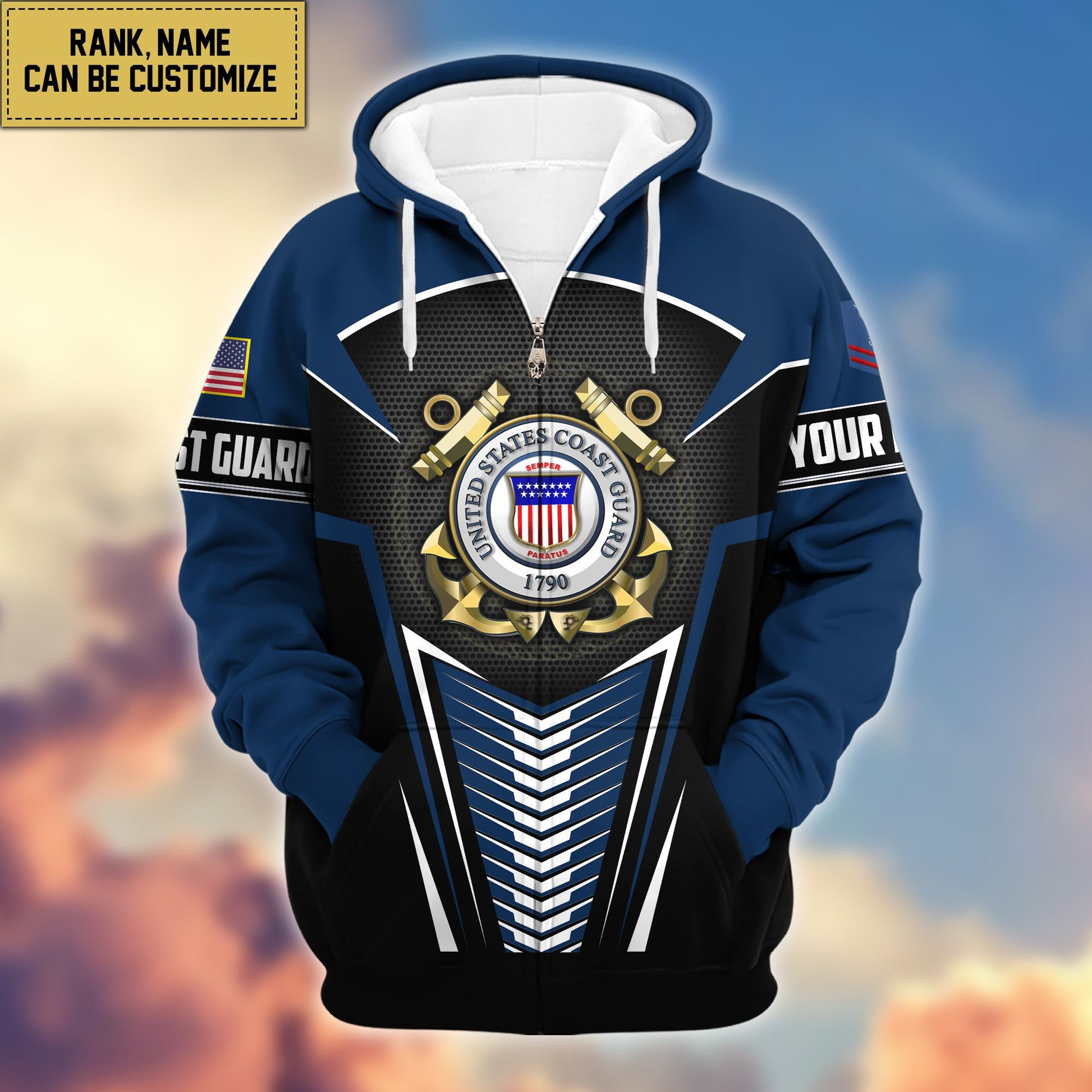 Premium USCG Zip Hoodie VPVC600805, Custom Name, Rank, Gifts For Coast Guard Veteran