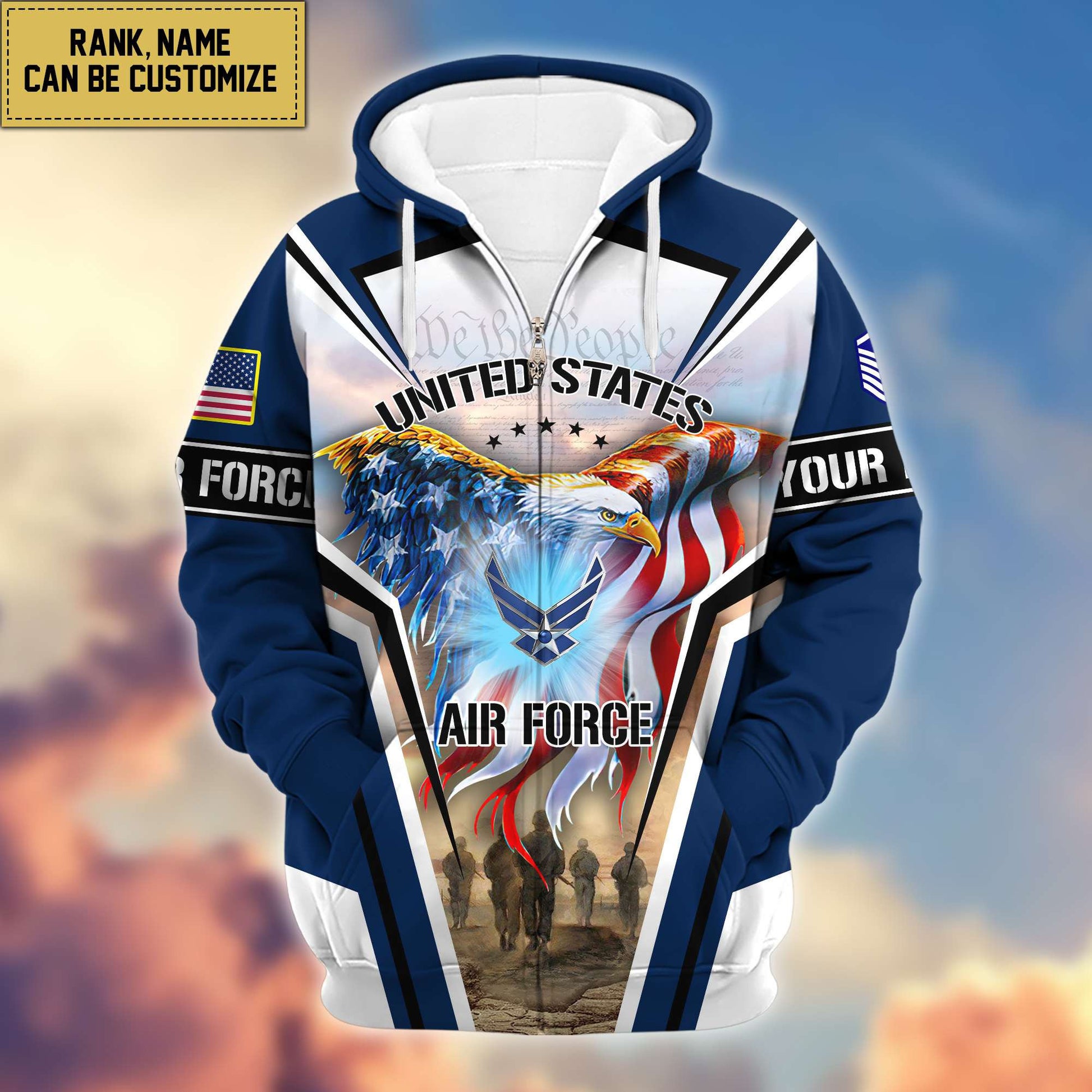 Premium USAF Zip Hoodie VPVC600904, Custom Name, Rank, Gifts For Air Force Veteran, Gifts For Veterans Day
