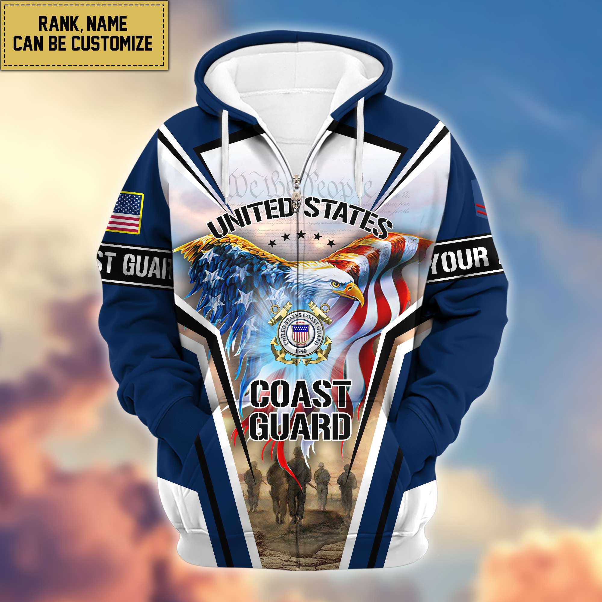 Premium USCG Zip Hoodie VPVC600905, Custom Name, Rank, Gifts For Coast Guard Veteran