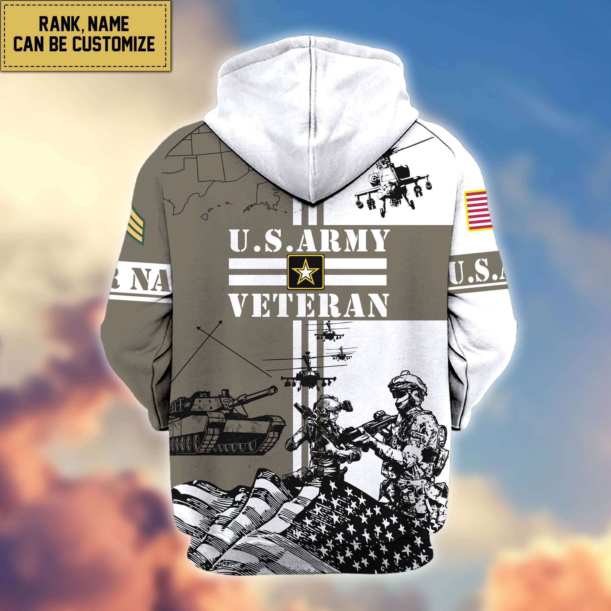 Premium US Army Zip Hoodie VPVC601001, Gifts For Army Veteran
