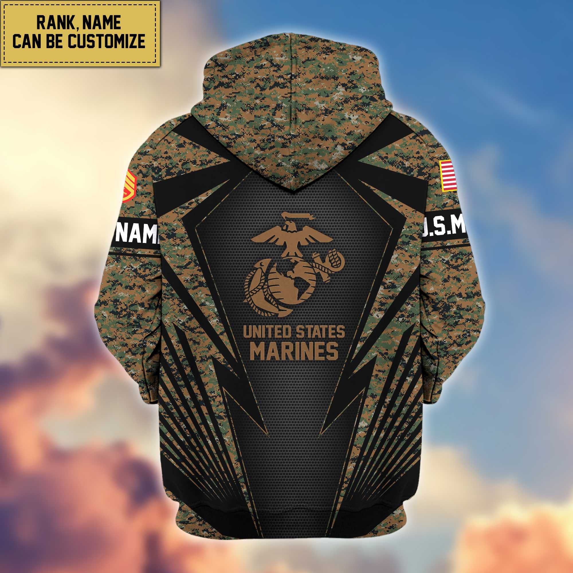 USMC Zip Hoodie VPVC602203, Custom Rank, Name, Gifts For Marine Veteran