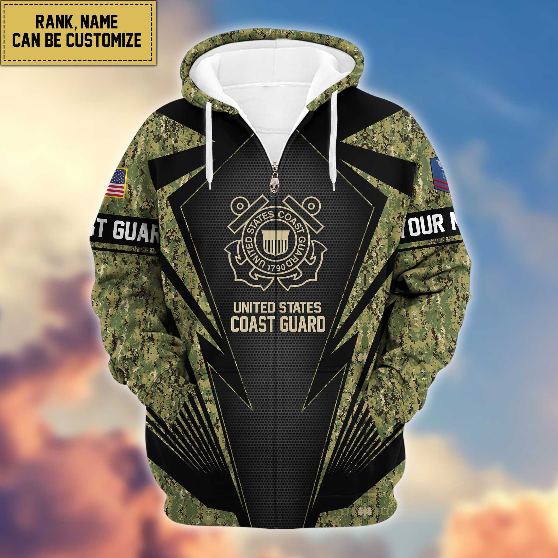 USCG Zip Hoodie VPVC602205, Custom Rank, Name, Gifts For Coast Guard Veteran