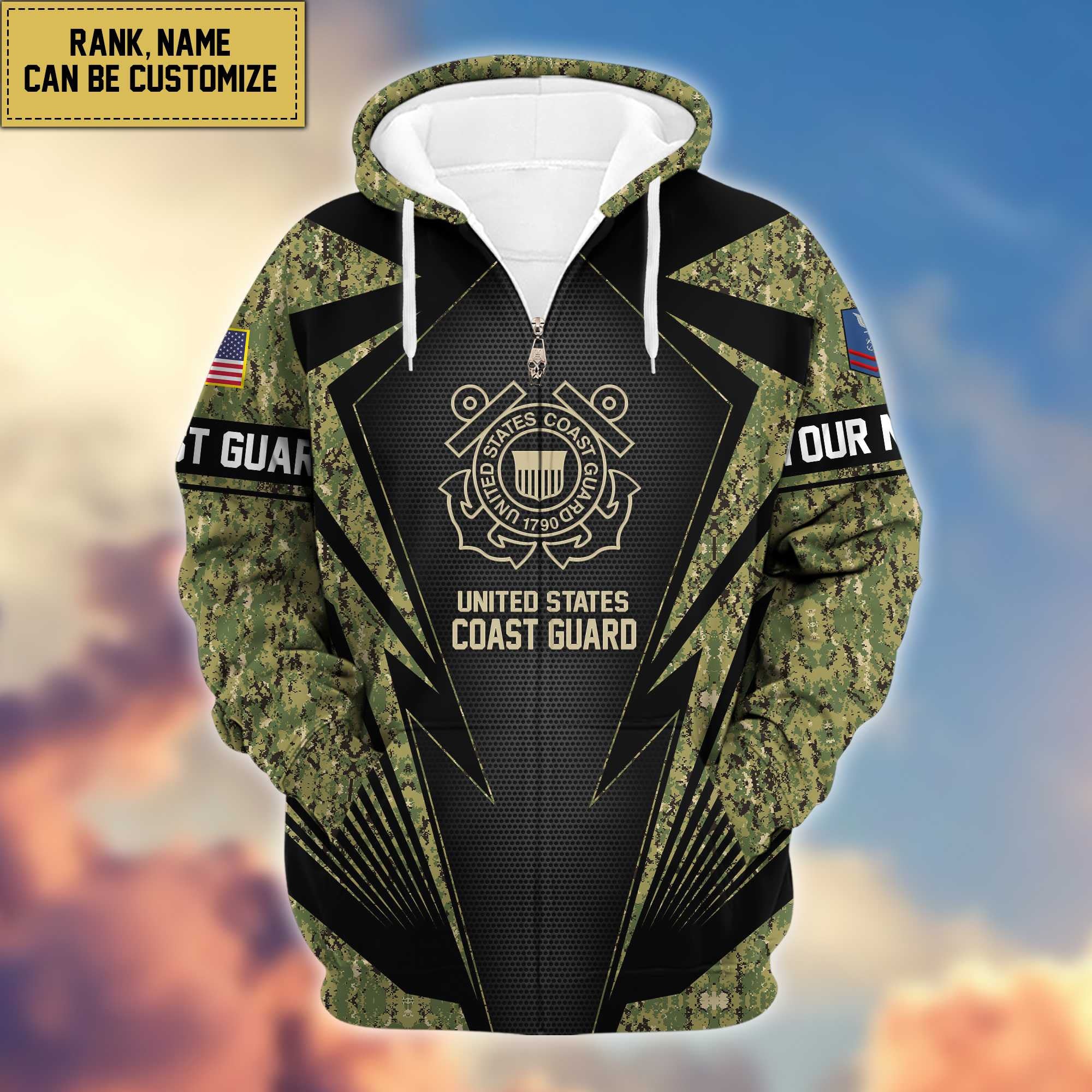 USCG Zip Hoodie VPVC602205, Custom Rank, Name, Gifts For Coast Guard Veteran