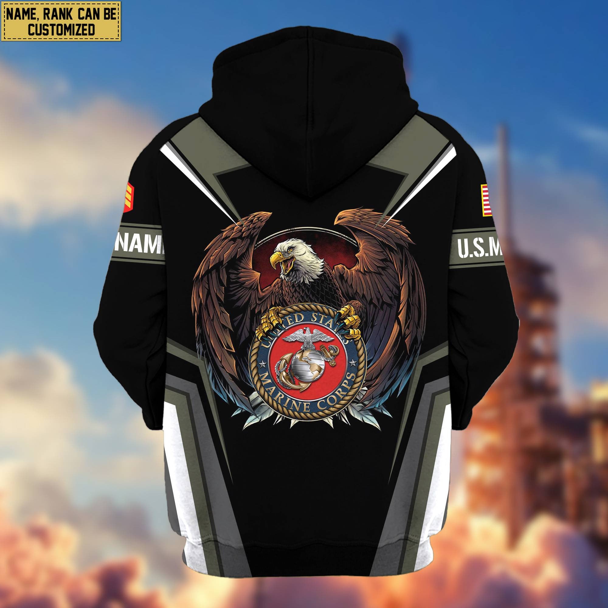 Premium USMC Zip Hoodie VPVC601703, Custom Name, Rank, Gifts For Marine Veteran