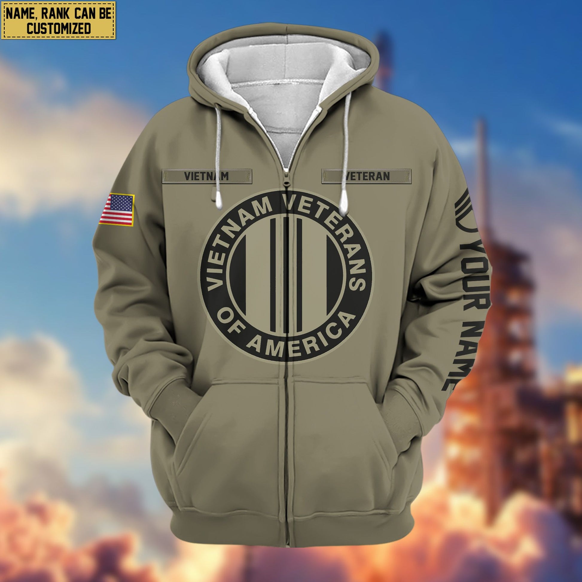 Premium Custom Vietnam Veteran Zip Hoodie VPVC601906, Custom Name, Rank, Gifts For Vietnam Veteran