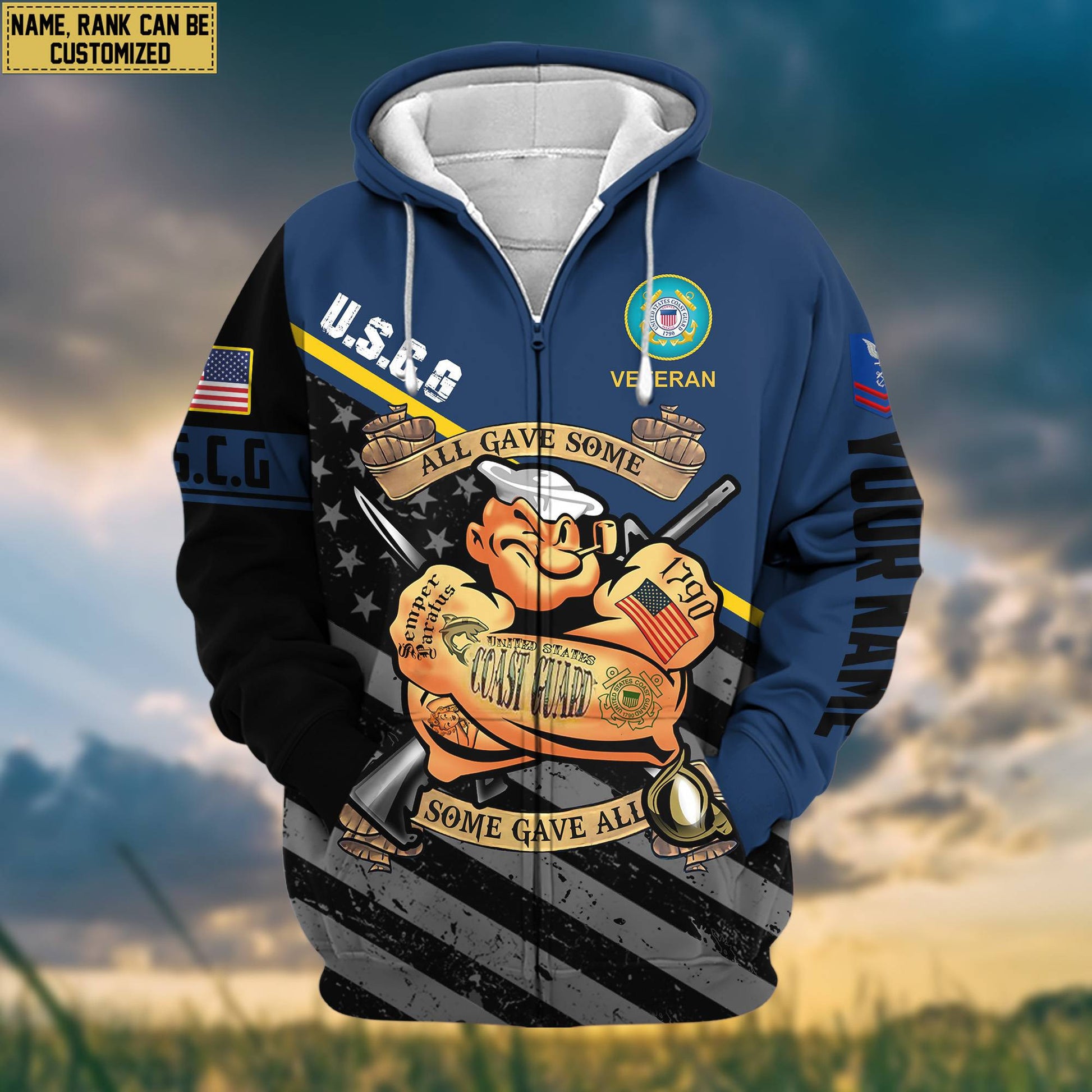 Premium USCG Zip Hoodie VPVC602005, Custom Name, Rank, Gifts For Coast Guard Veteran