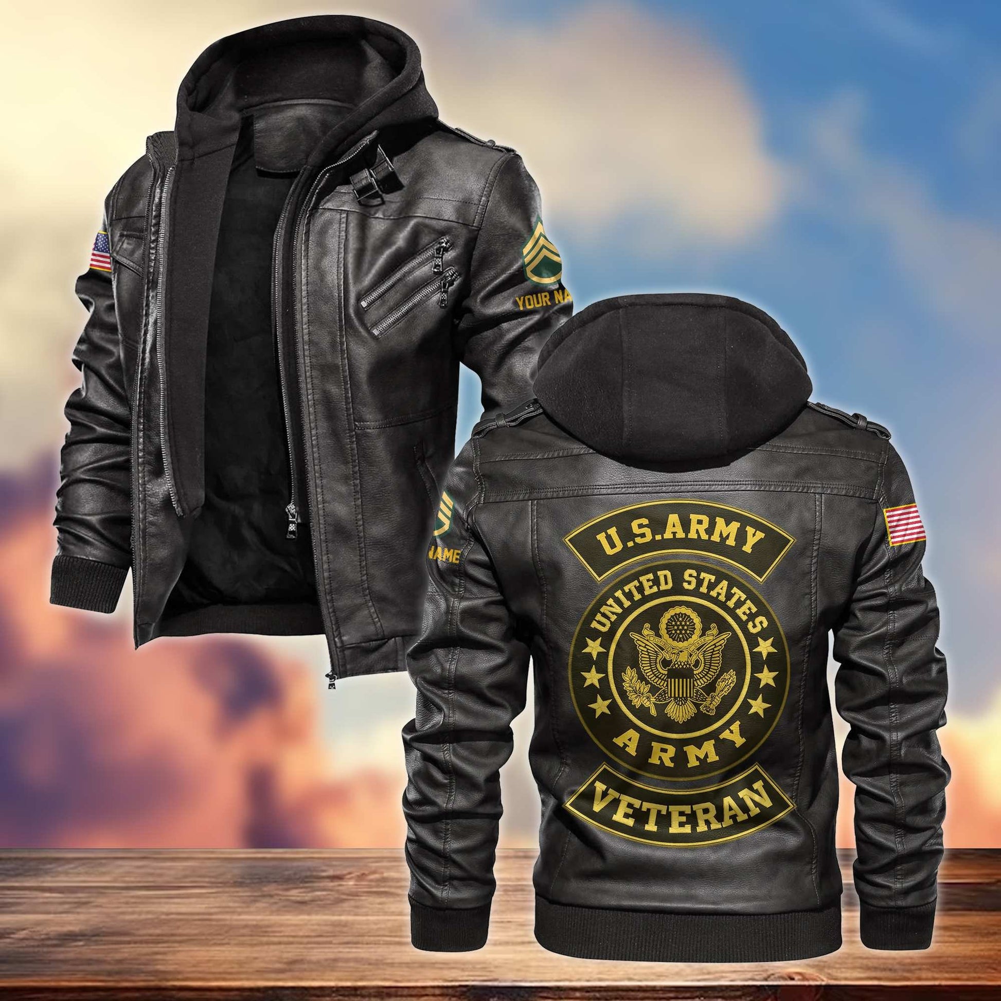 Premium US Army Leather Jacket VPVC700001, Custom Name, Rank, Gifts For Army Veteran
