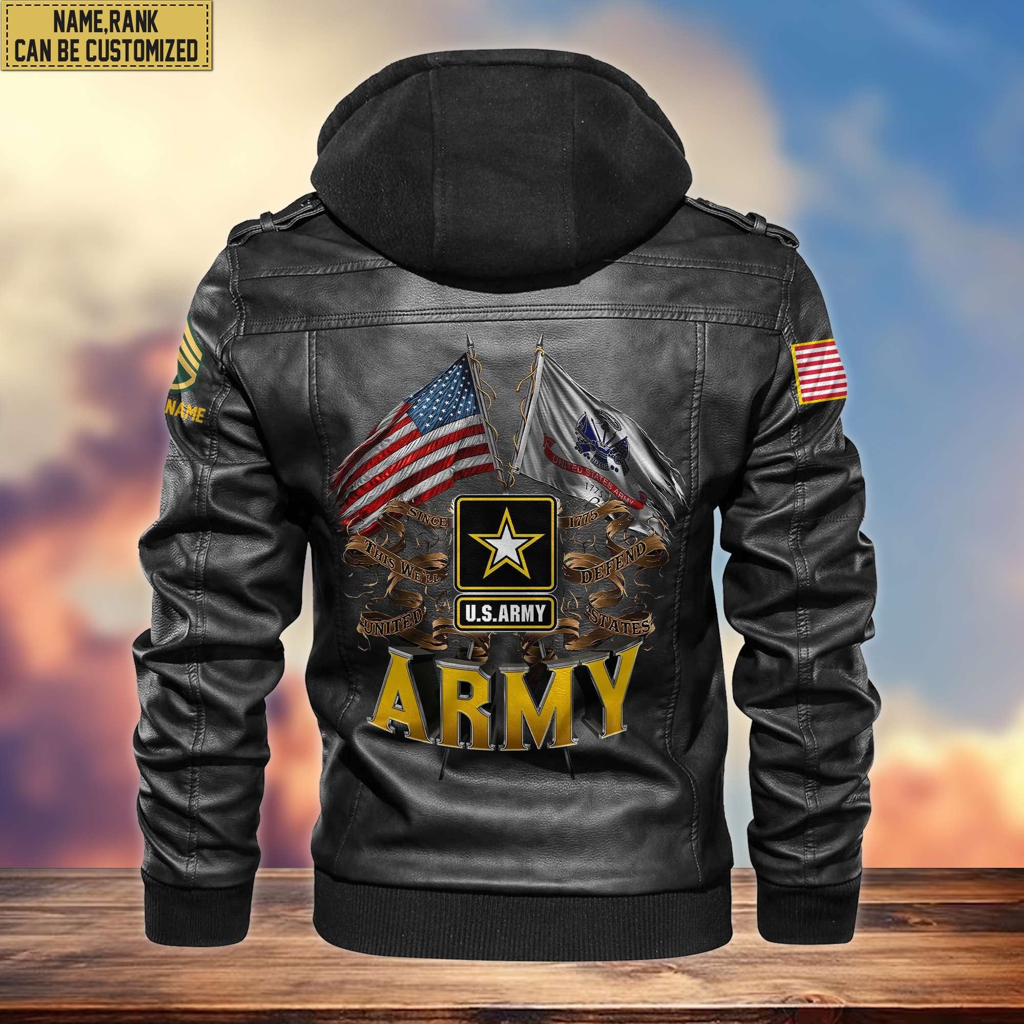 Premium US Army Leather Jacket VPVC700101, Custom Name, Rank, Gifts For Army Veteran