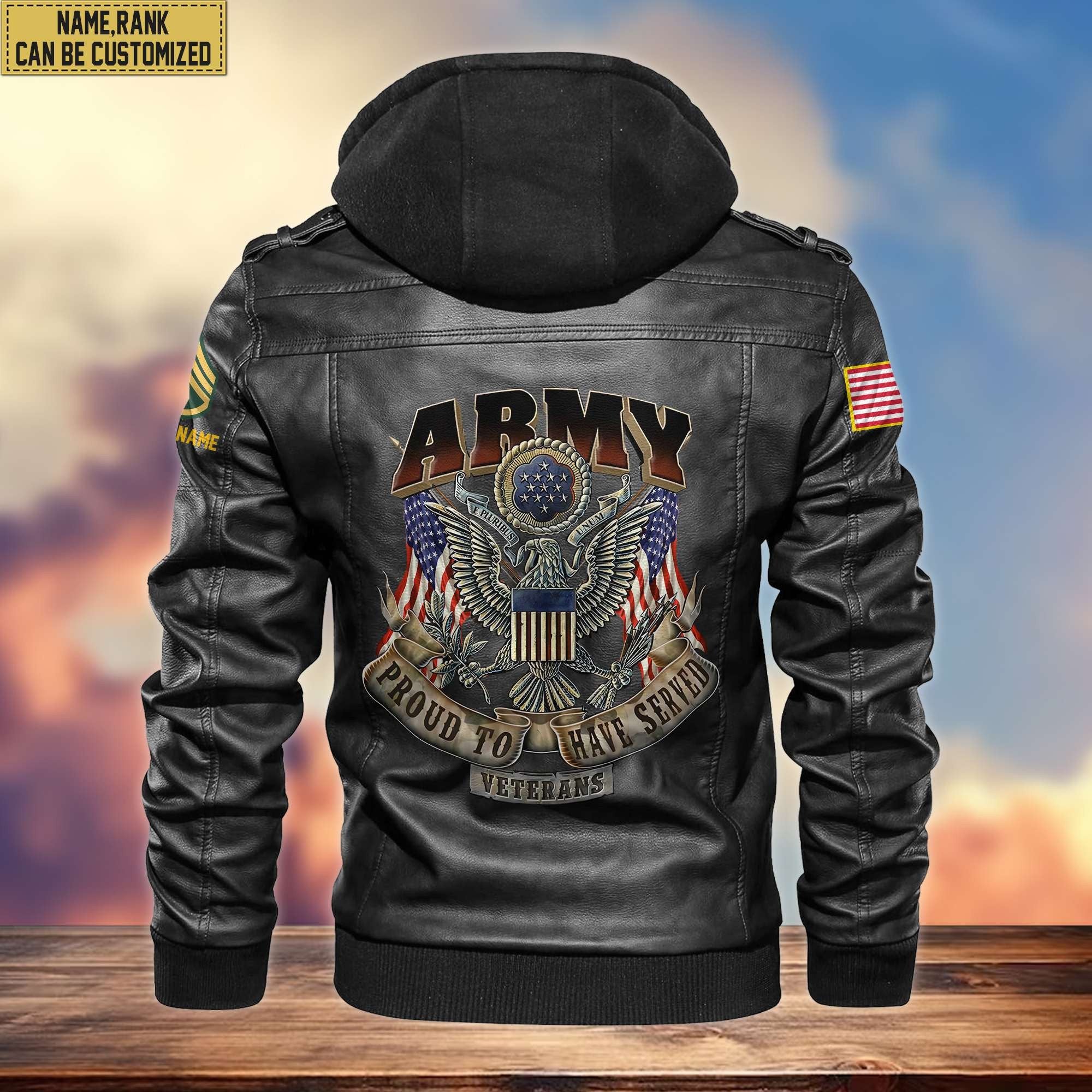 Premium US Army Leather Jacket VPVC700201, Custom Name, Rank, Gifts For Army Veteran