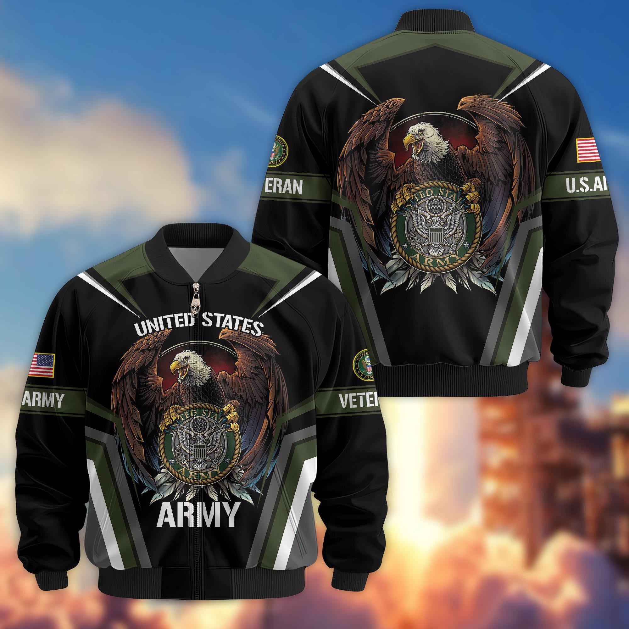 Premium US Army Veteran Bomber Jacket VPVC800301, Gifts For US Army Veteran