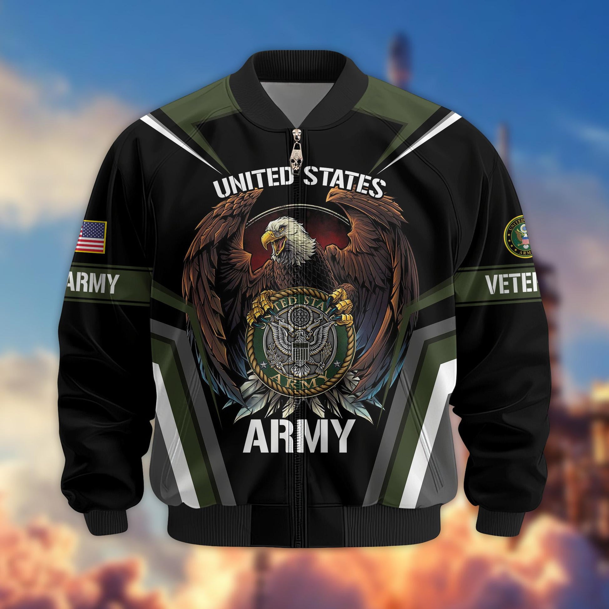 Premium US Army Veteran Bomber Jacket VPVC800301, Gifts For US Army Veteran