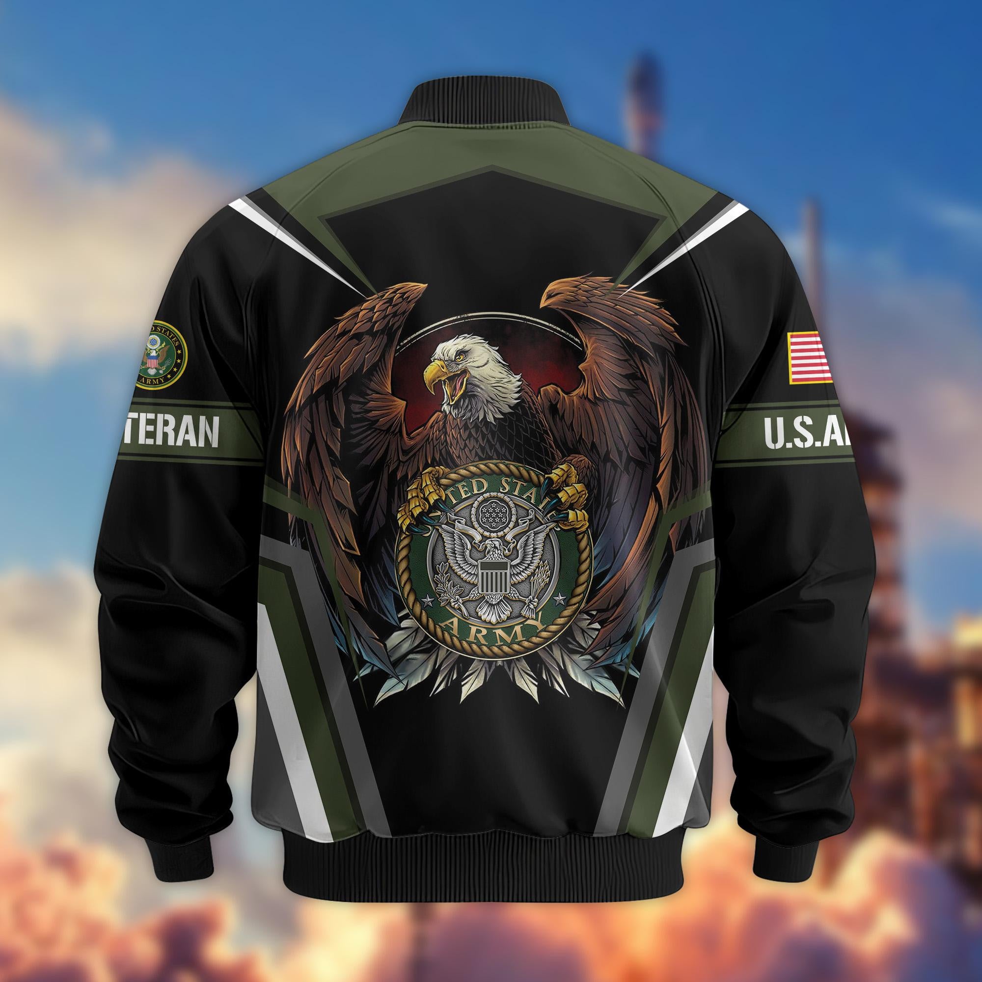 Premium US Army Veteran Bomber Jacket VPVC800301, Gifts For US Army Veteran