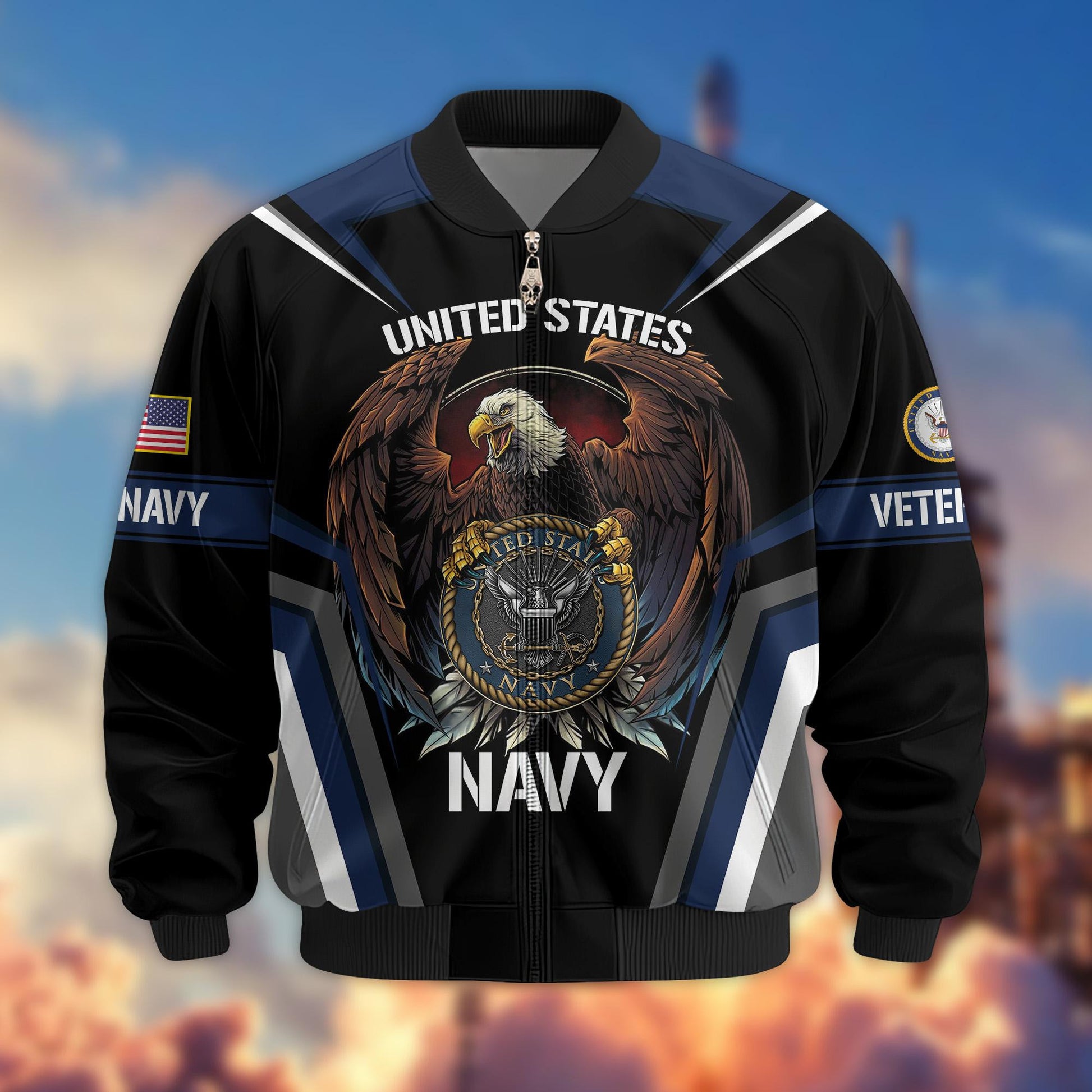Premium US Navy Veteran Bomber Jacket VPVC800302, Gifts For US Navy Veteran