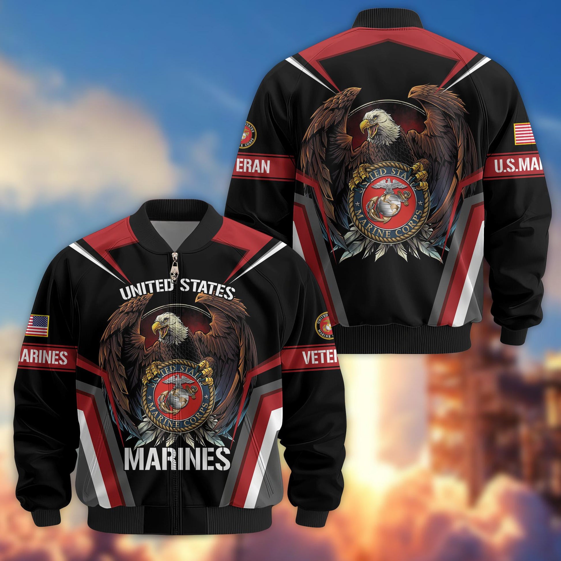 Premium USMC Veteran Bomber Jacket VPVC800303, Gifts For US Marines Veteran