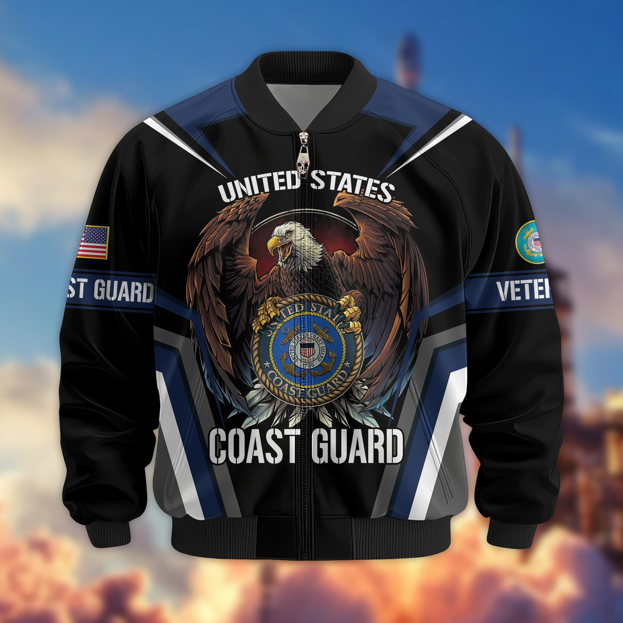 Premium USCG Veteran Bomber Jacket VPVC800305, Gifts For US Coast Guard Veteran