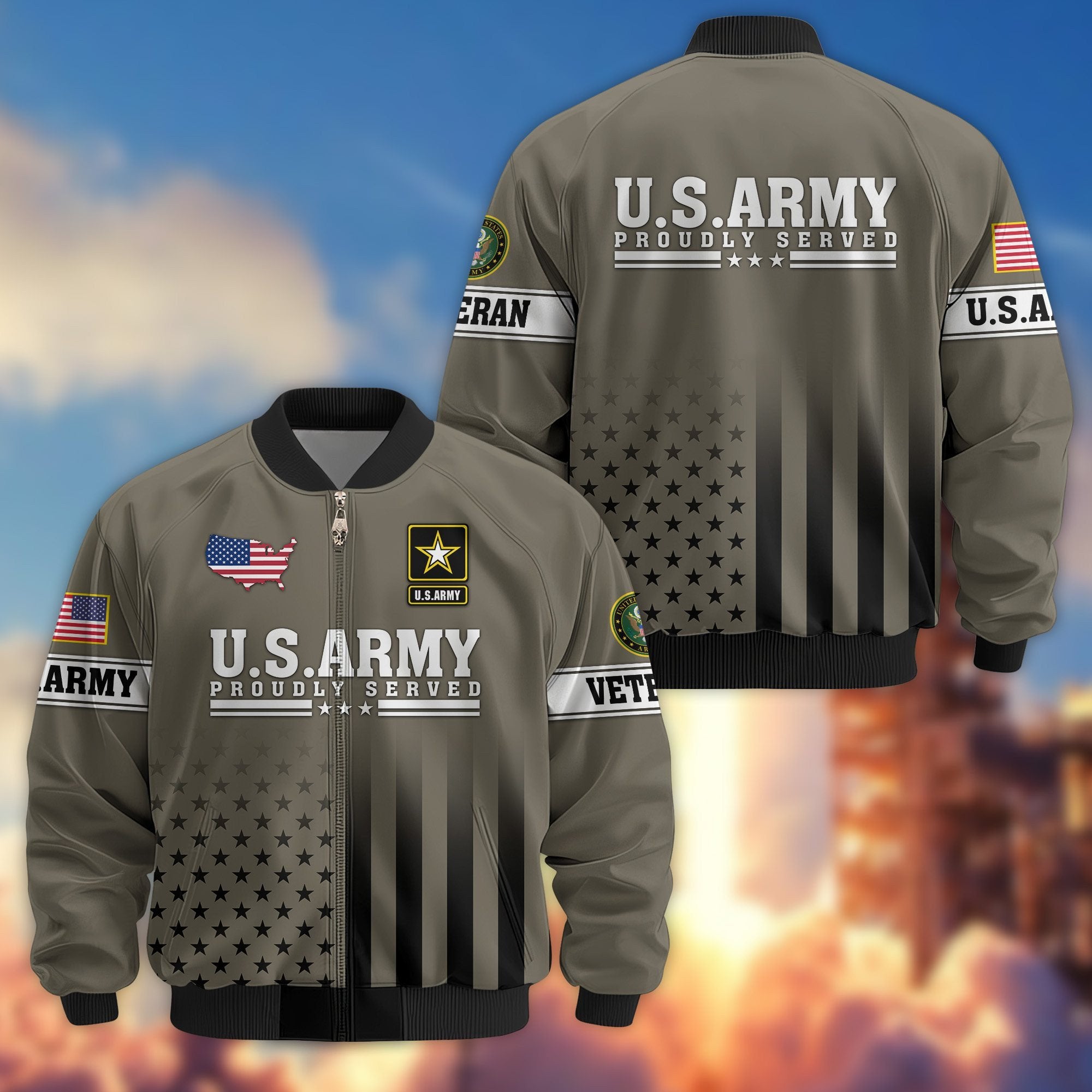 Premium Proudly Served US Veterans Bomber Jacket BPVC130901, Gifts For US Veterans, Gifts For Veterans Day