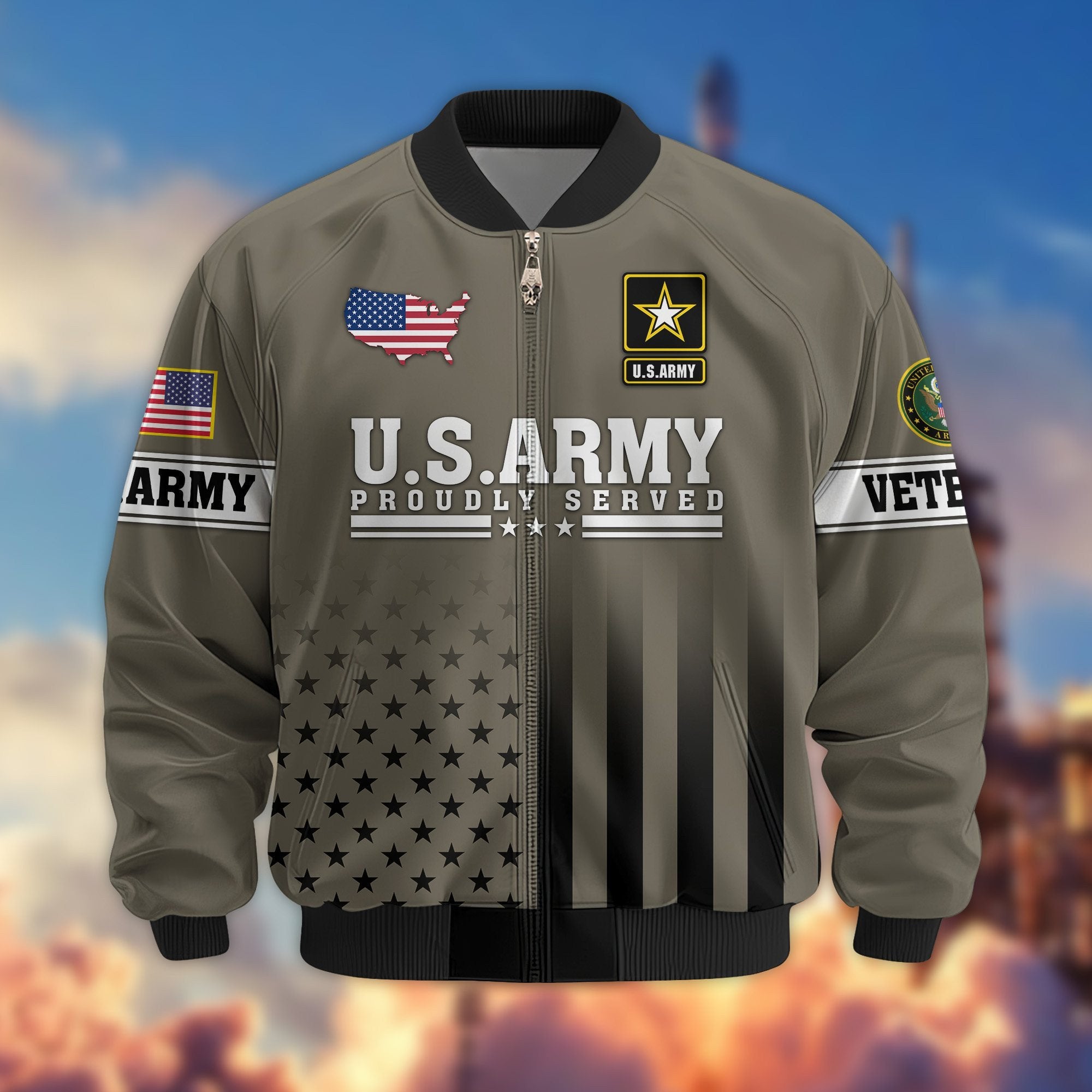 Premium Proudly Served US Veterans Bomber Jacket BPVC130901, Gifts For US Veterans, Gifts For Veterans Day
